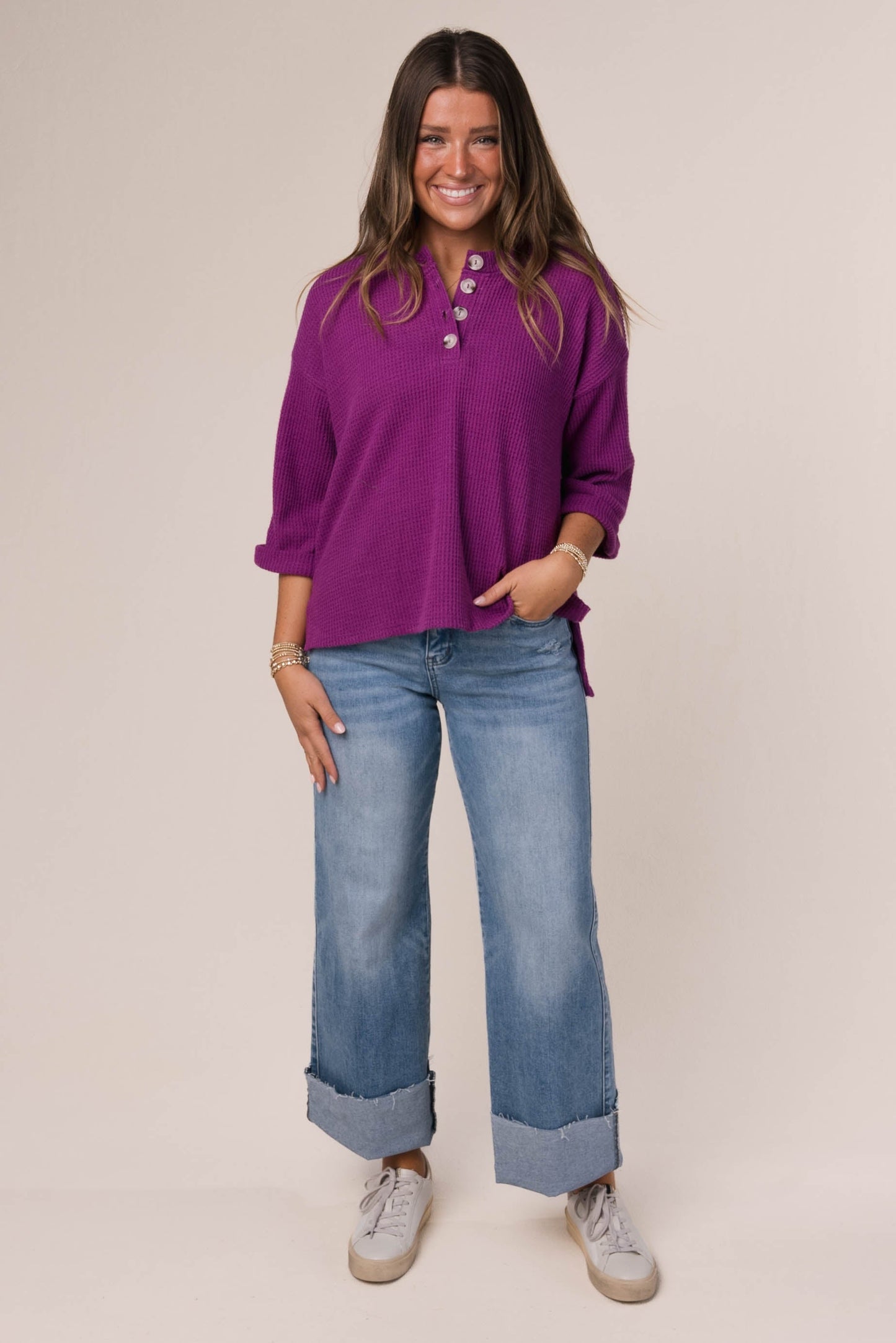 Waffle Knit Henley Top *Final Sale*