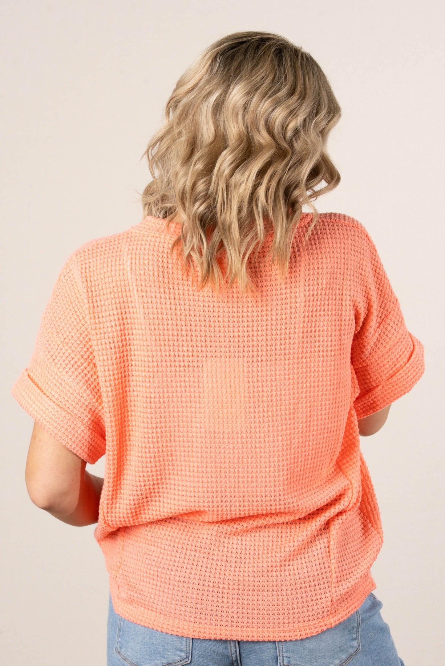 Waffle Knit Cuffed Sleeve Top