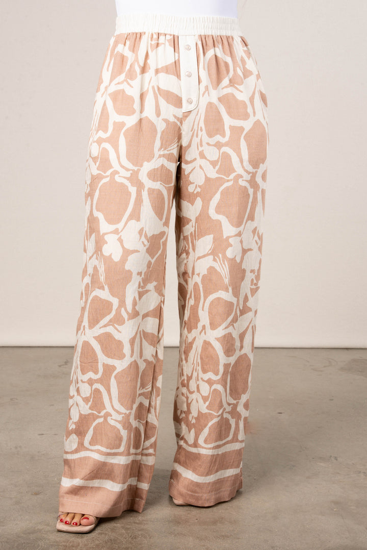Floral Print Woven Elastic Waist Pants