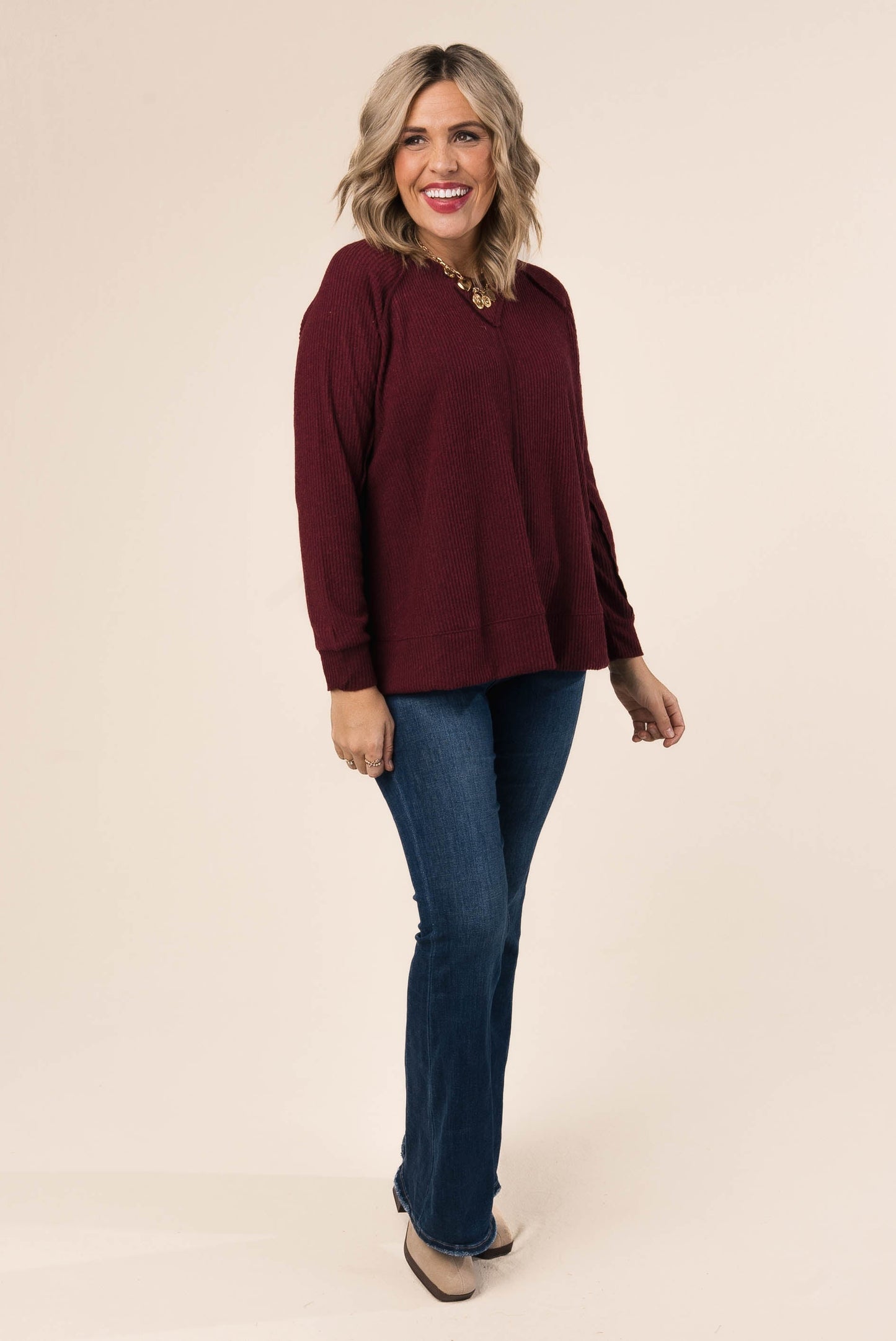 Ribbed Raw Seam Raglan Top *Final Sale*