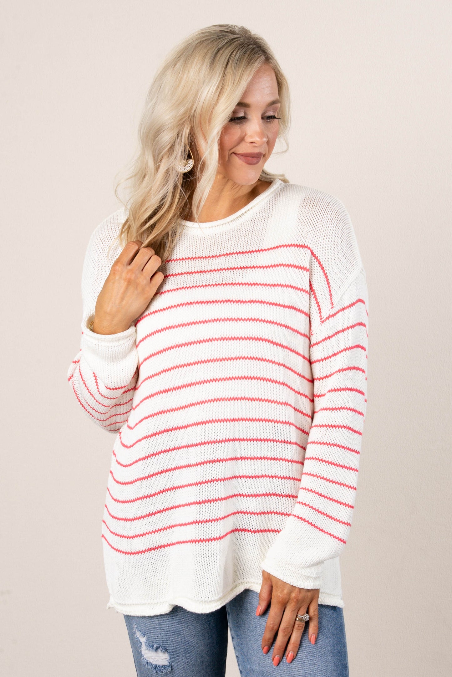 Striped Rolled Hem Sweater
