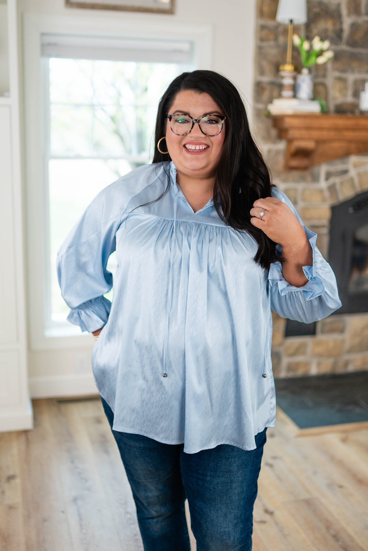 Satin Frill Tie Neck Blouse *Final Sale*