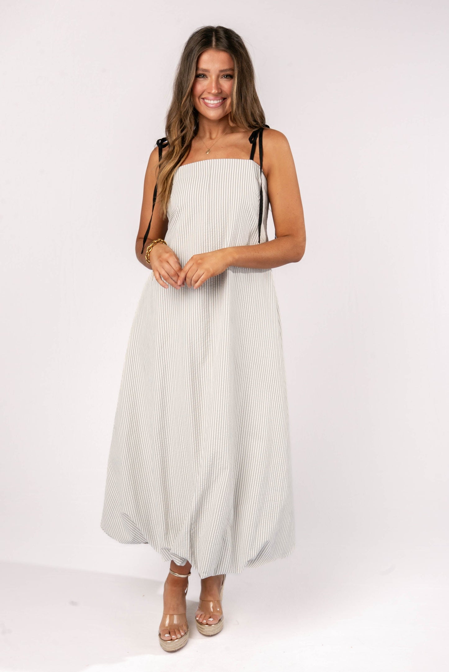 Striped Open Back Bubble Hem Maxi Dress
