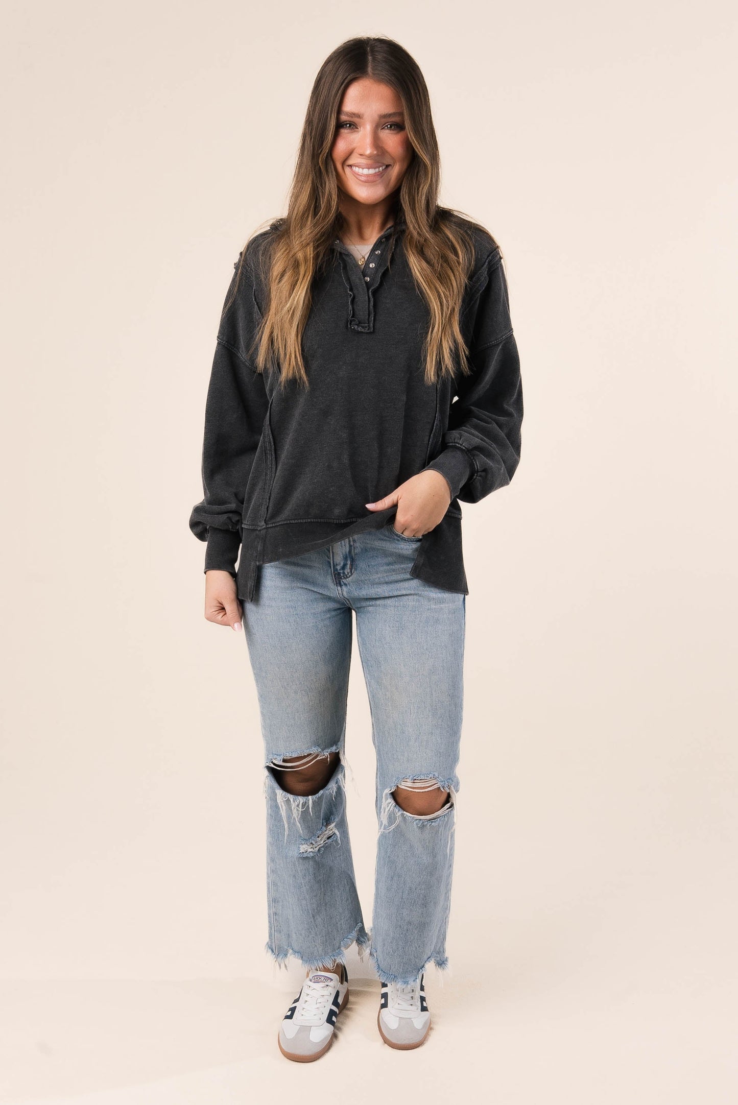 Mineral Washed Half Snap Pullover