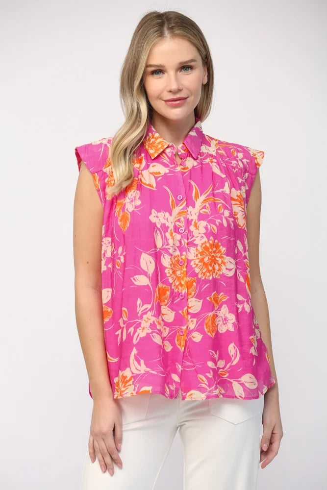 Sleeveless Button Down Blouse