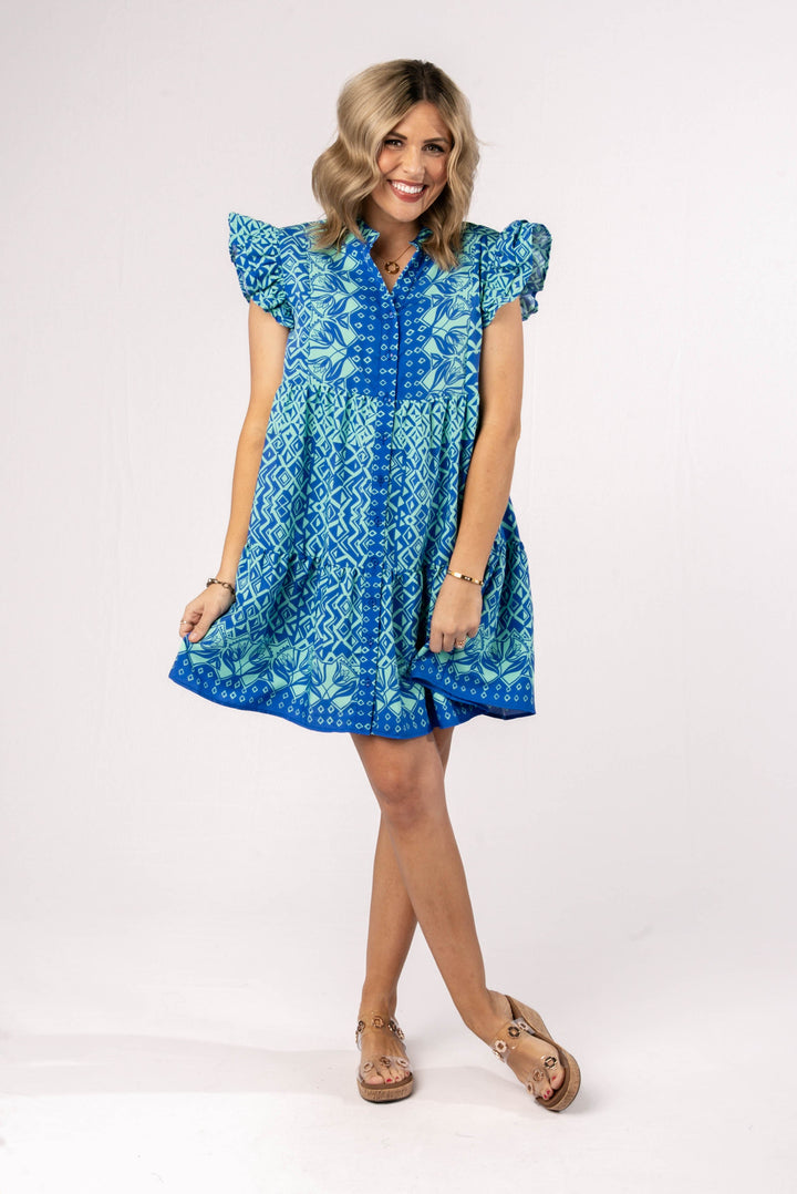 Mixed Print Ruffle Shoulder Dress