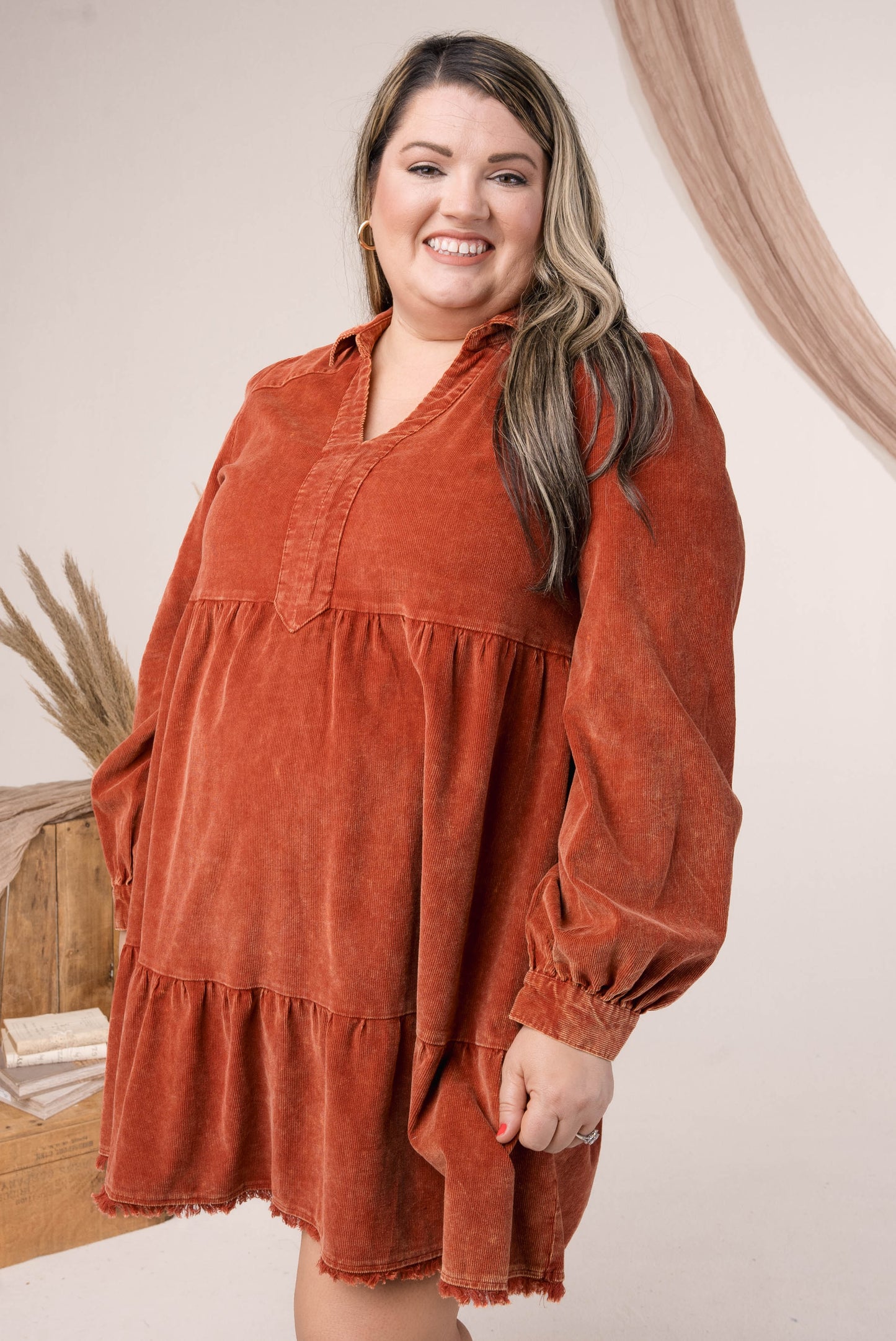 Washed Corduroy Tiered Dress
