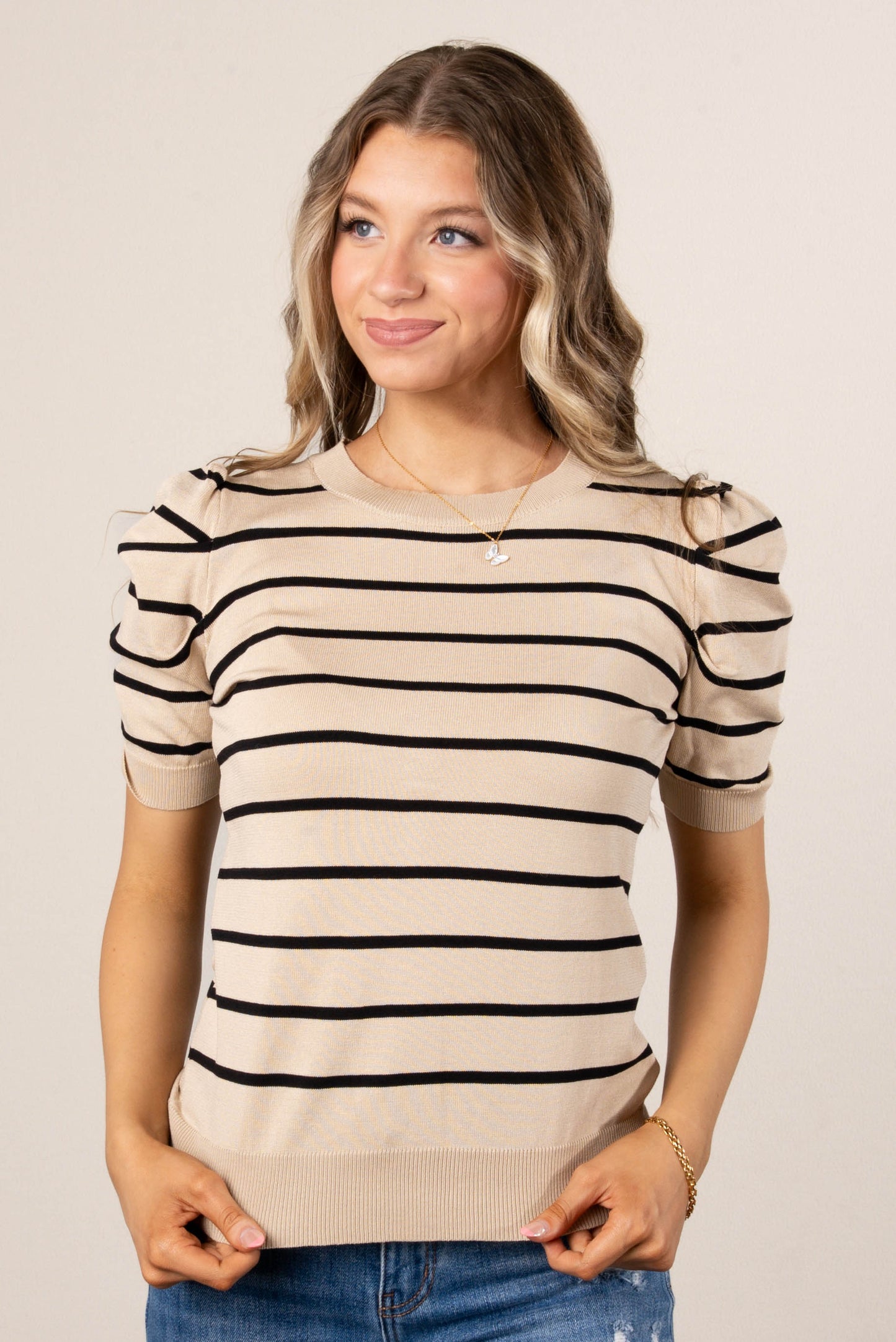 Georgia Mae Striped Puff Sleeve Sweater