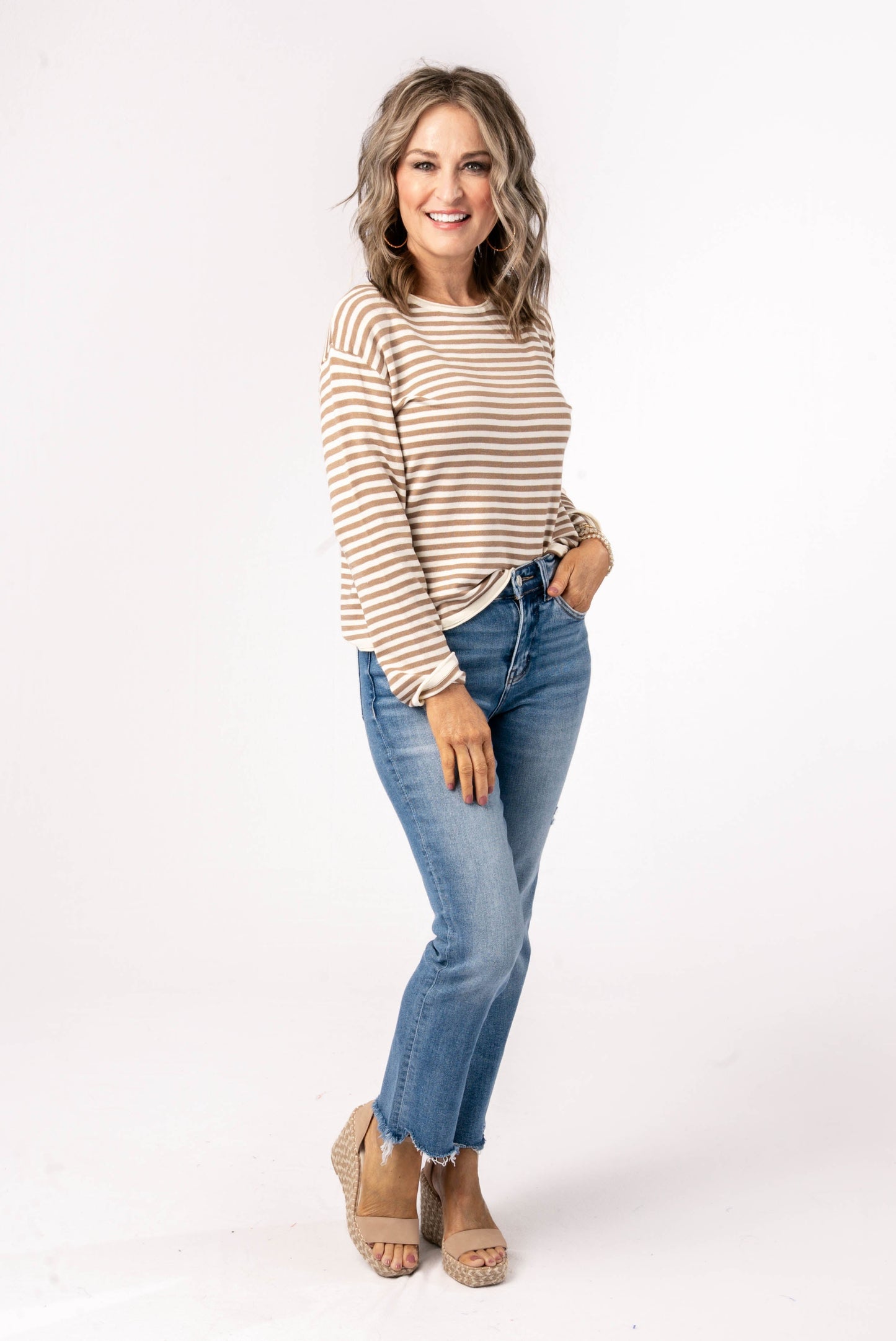 Striped Rolled Hem Sweater