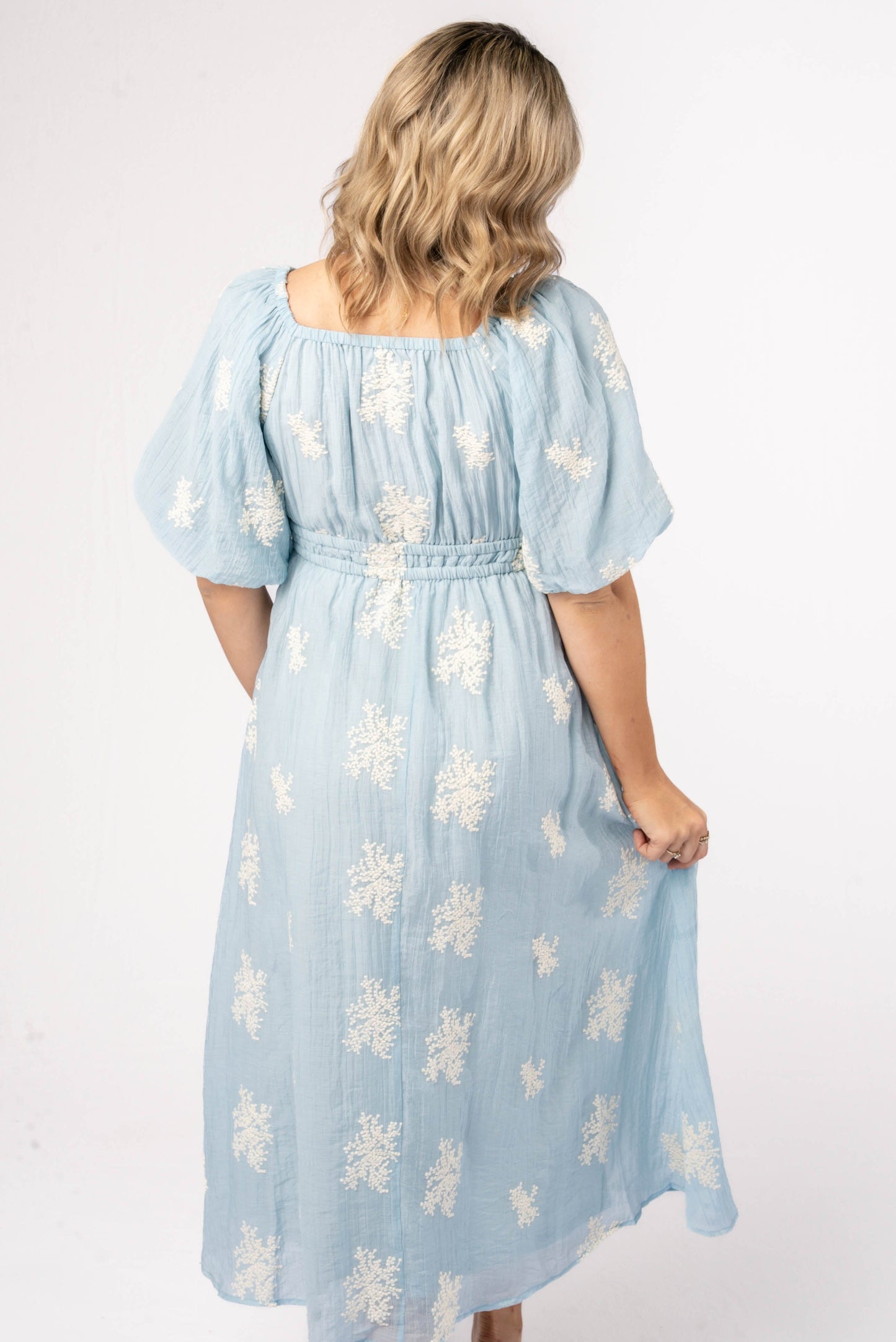 Embroidered Gauze Knit Midi Dress