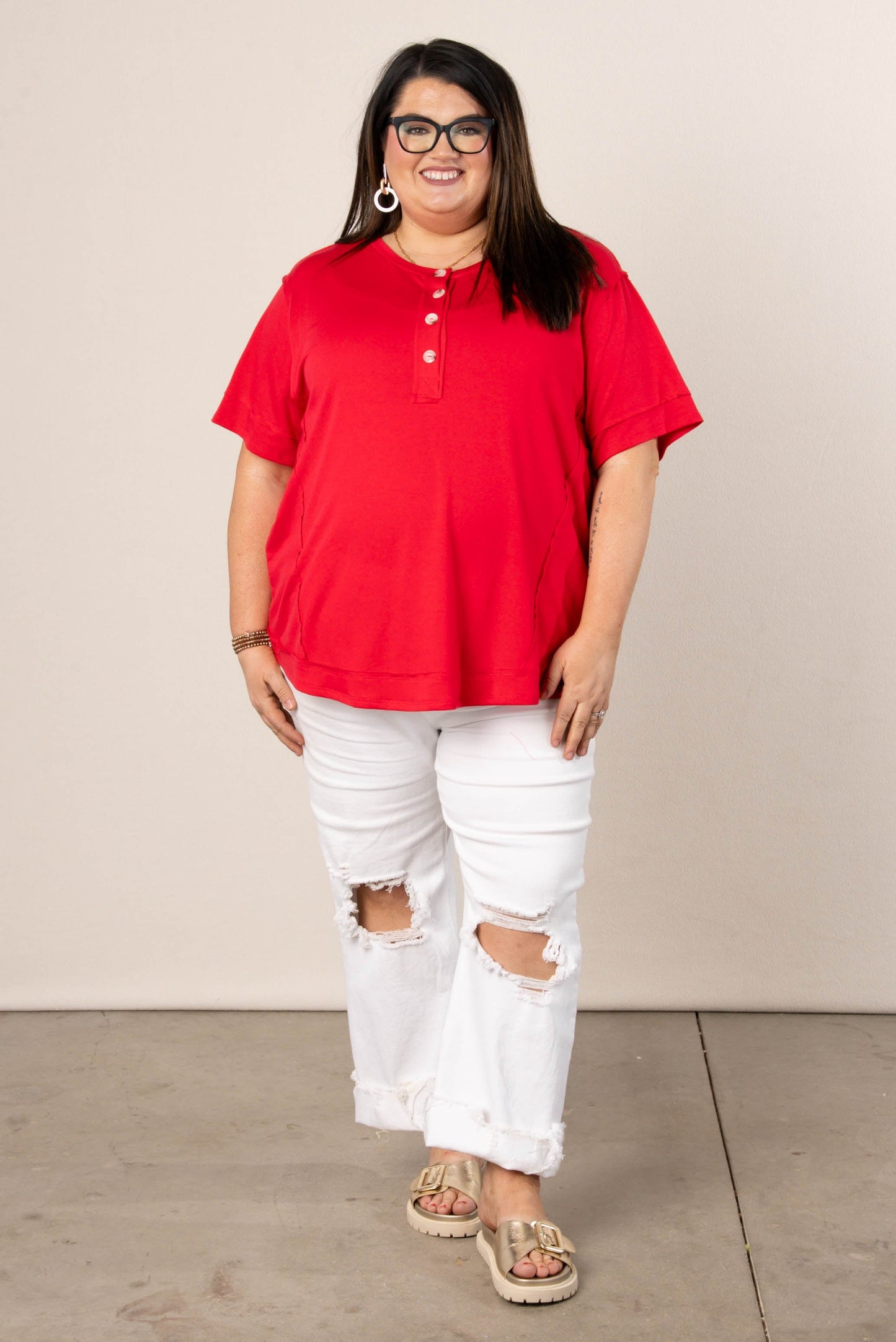 Drop Shoulder Henley Top