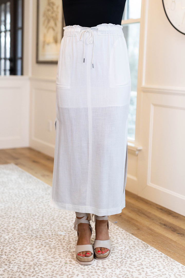 Linen Drawstring Midi Skirt