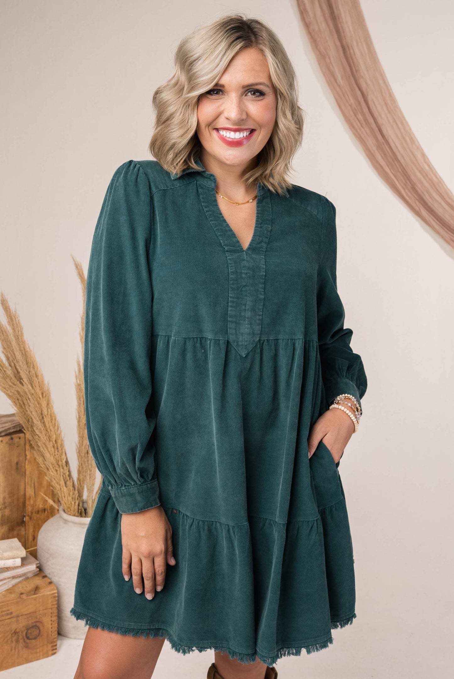 Washed Corduroy Tiered Dress