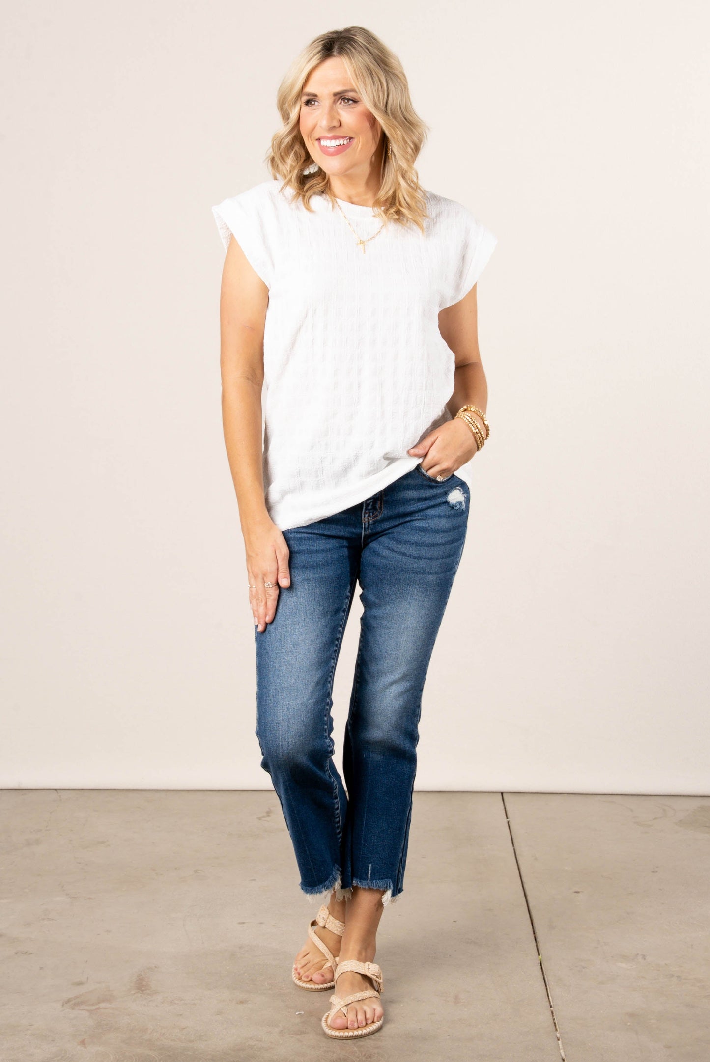 Textured Cap Sleeve Top
