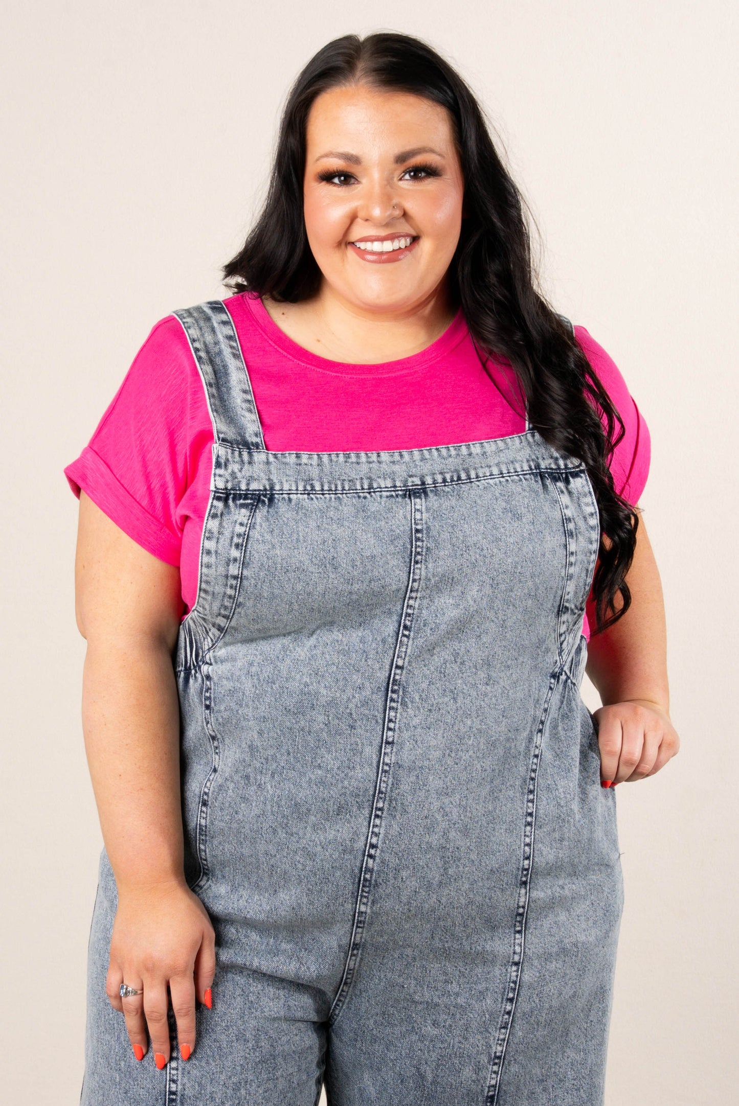 Washed Wide Leg Denim Overalls