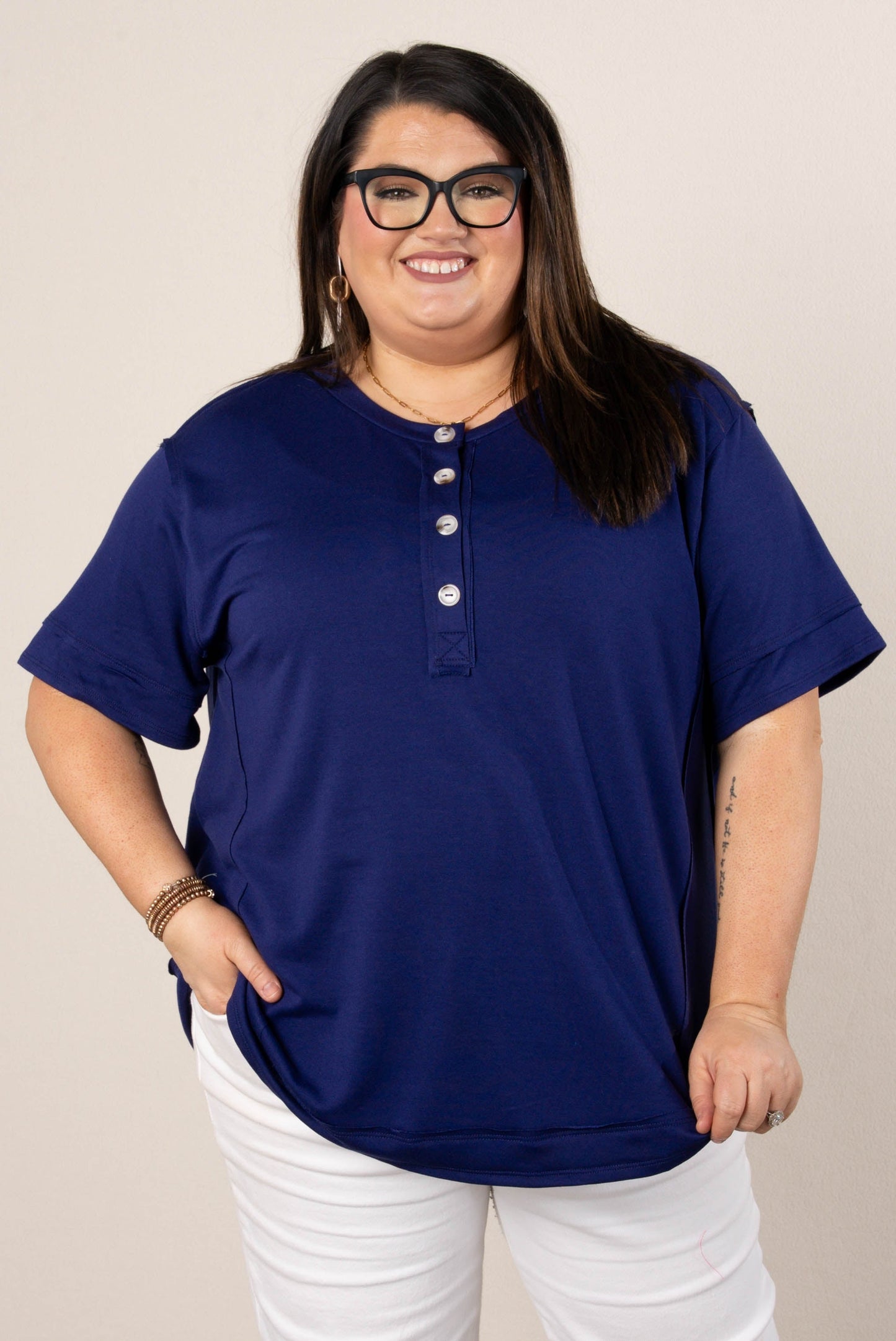 Drop Shoulder Henley Top