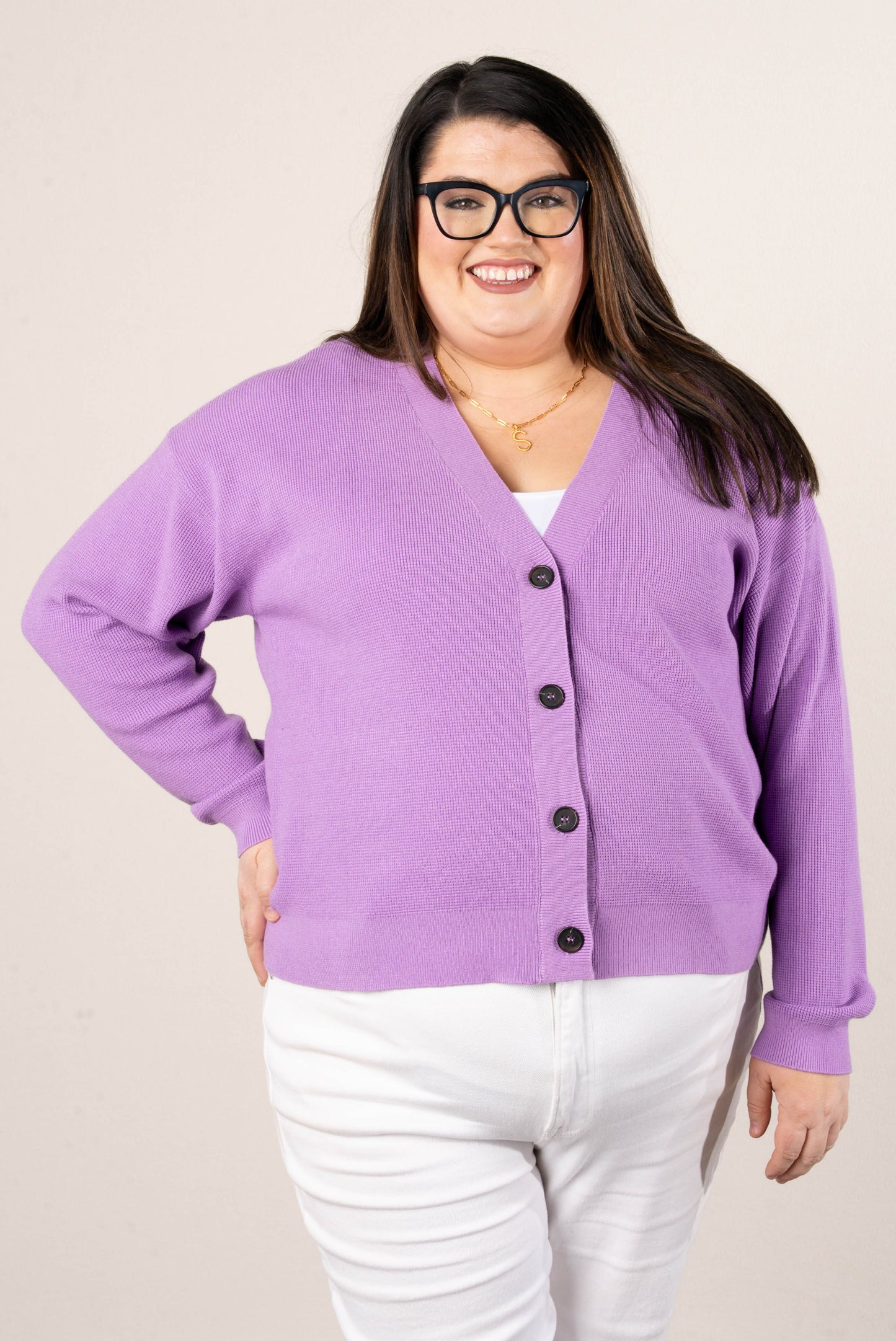 Mini Waffle Knit Button Up Cardigan