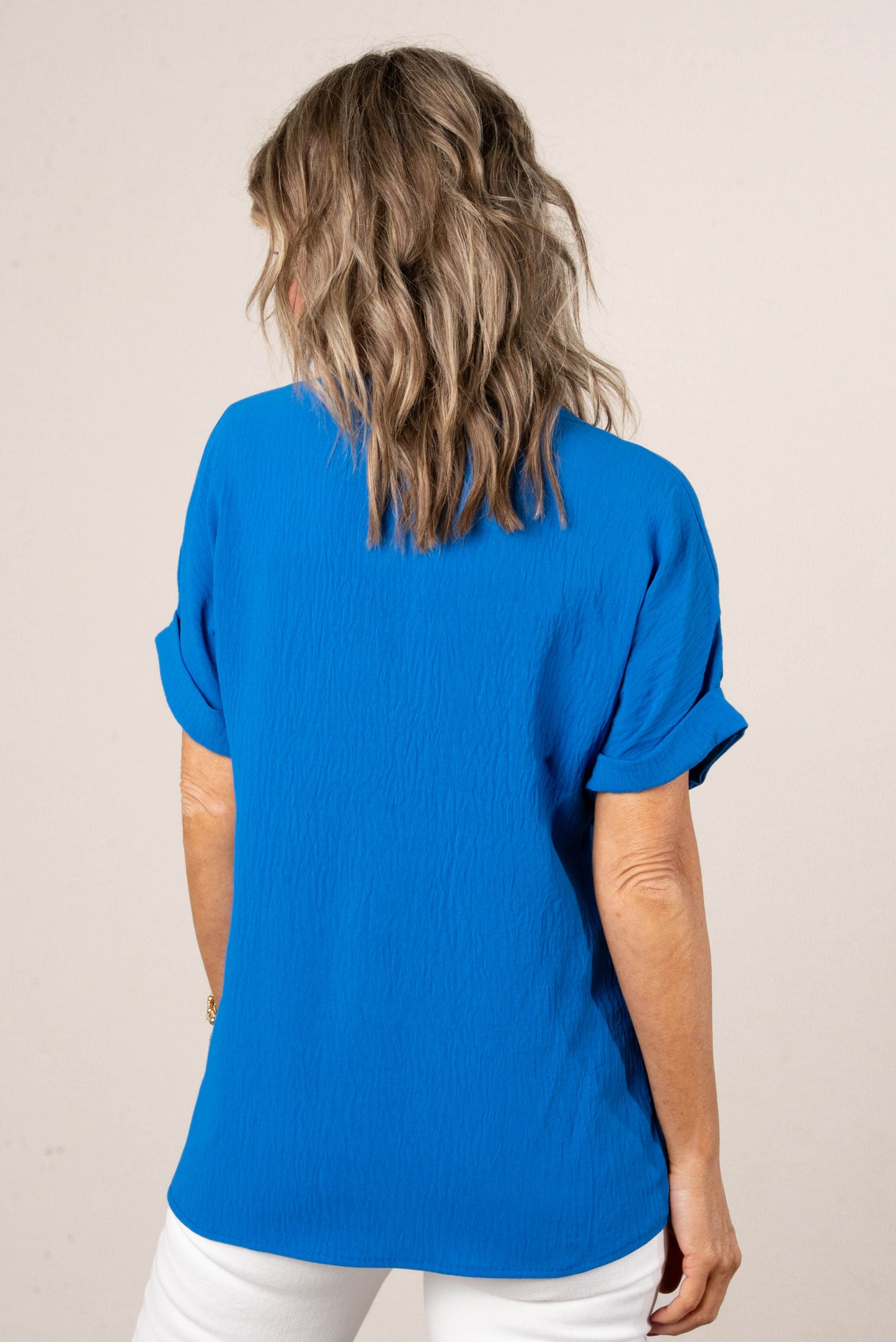Front Pleat Cuffed Sleeve Top