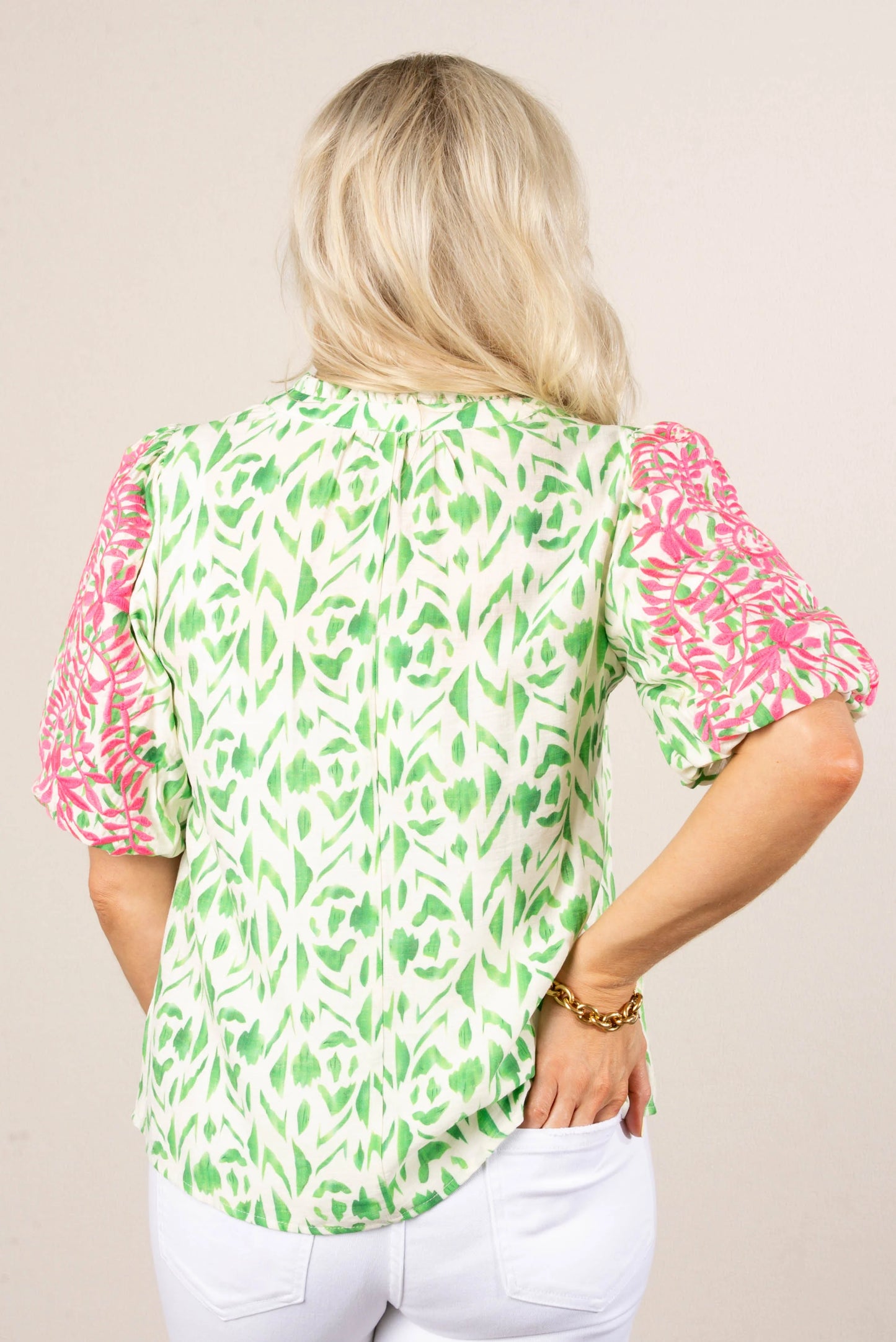 Abstract Embroidered Sleeve Top