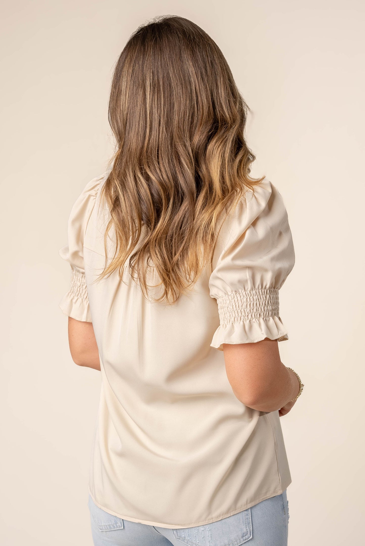 Pleat Front Smocked Sleeve Blouse *Final Sale*