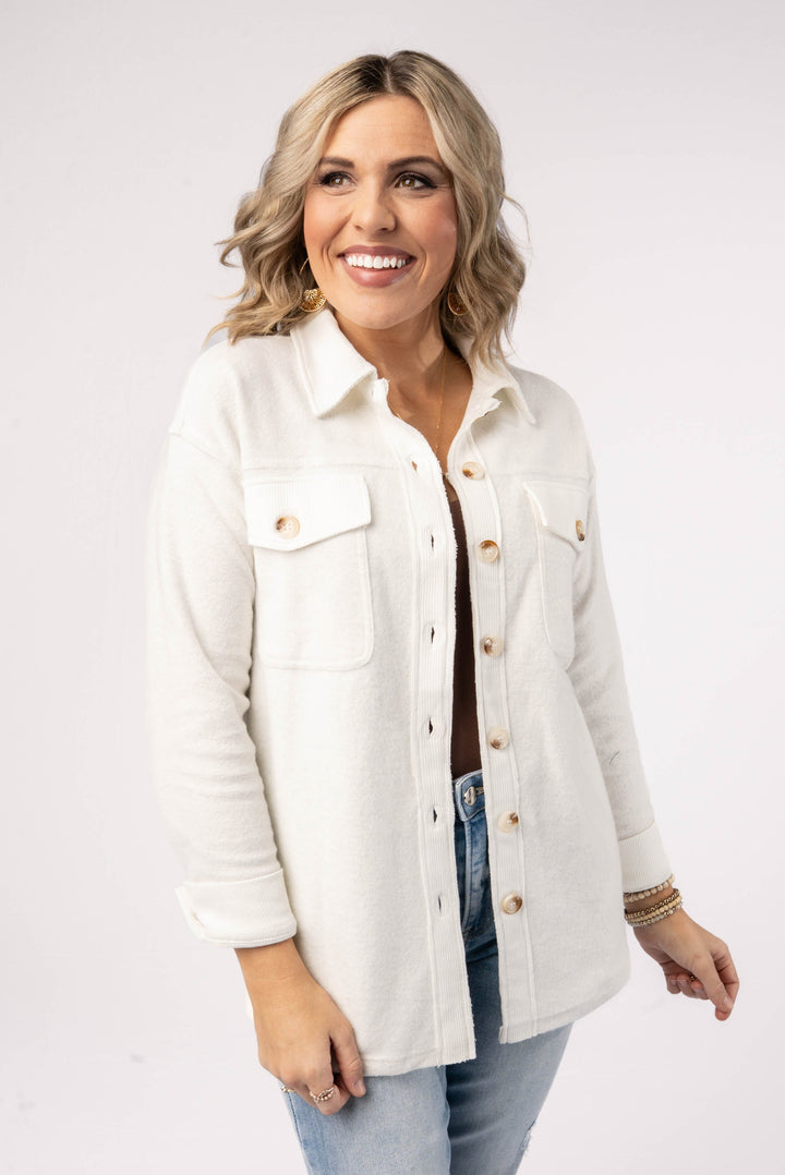 Brushed Contrast Trim Shacket