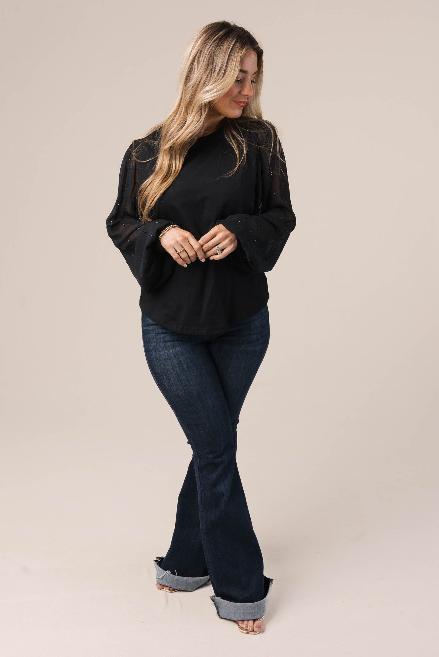 Slub Knit Embellished Sleeve Top *Final Sale*