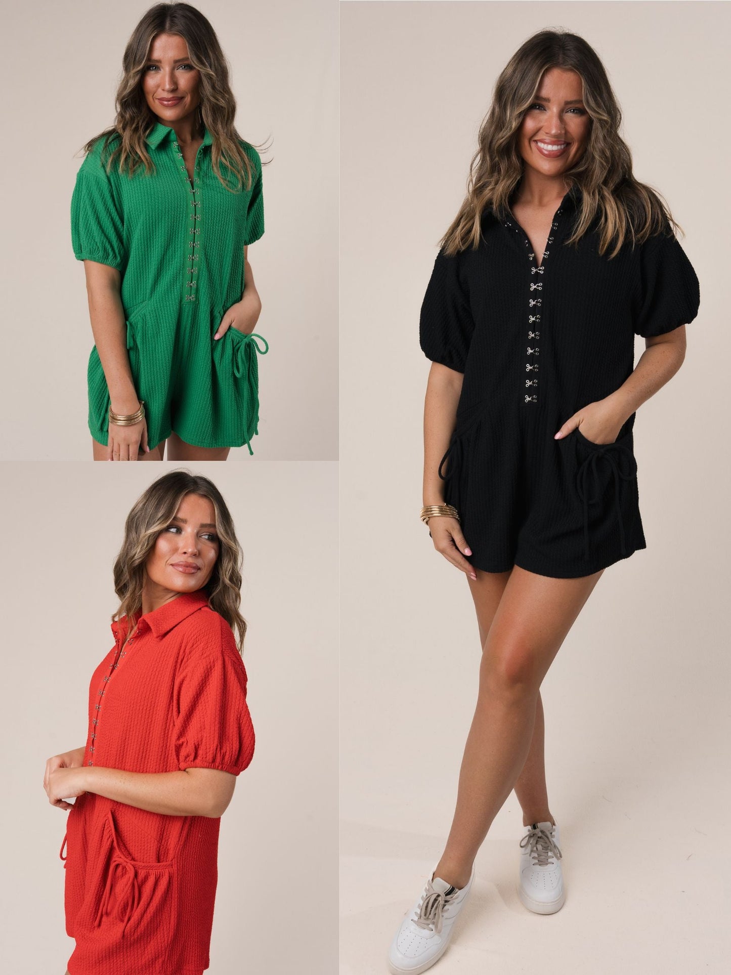 Textured Hook + Eye Closure Romper *Final Sale*