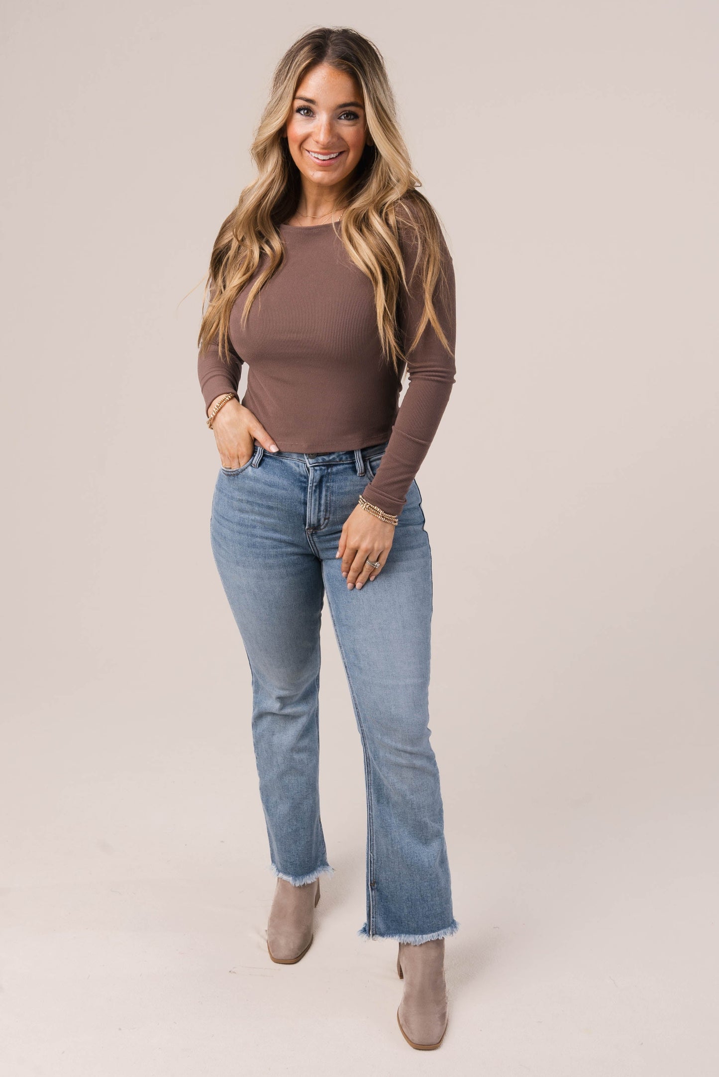 Fine Ribbed Boat Neck Top