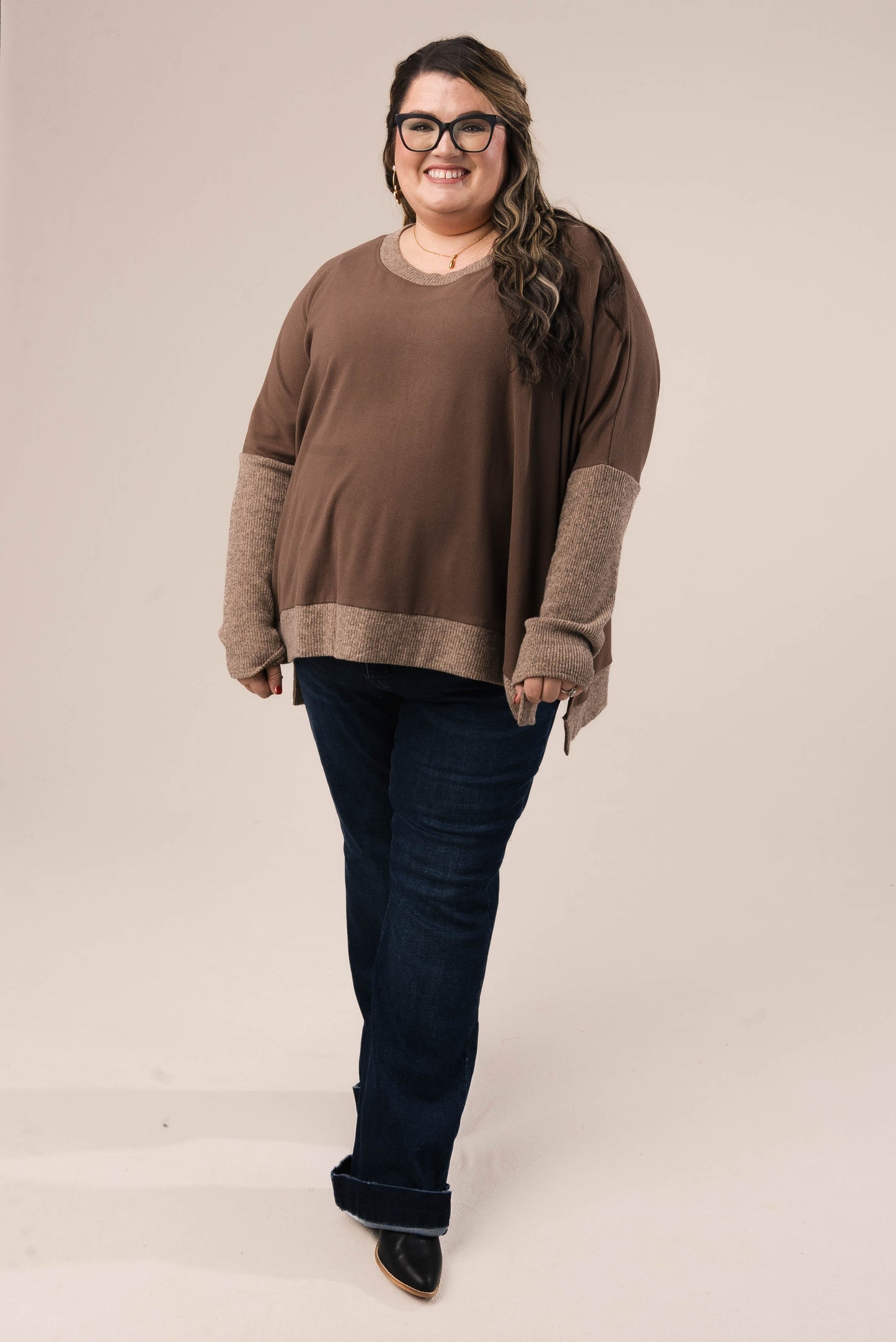 Mixed Knit Thumbhole Cuff Top *Final Sale*