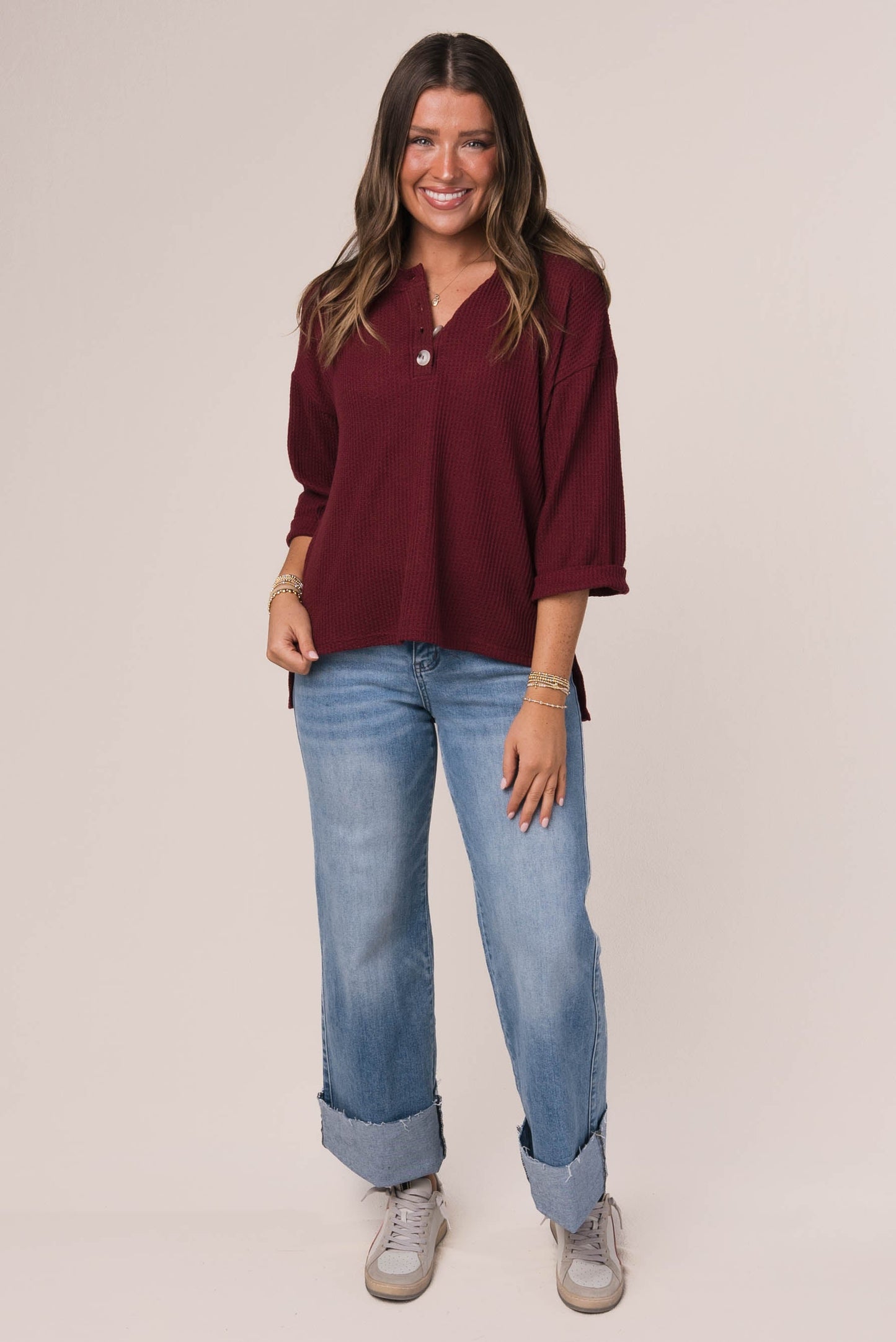 Waffle Knit Henley Top *Final Sale*