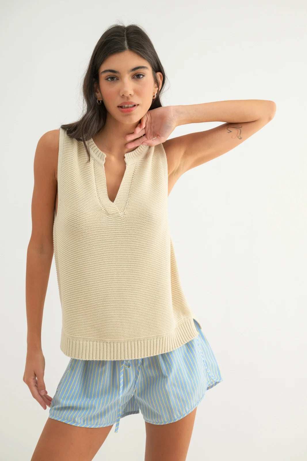 Rib Knit Split Neck Sweater