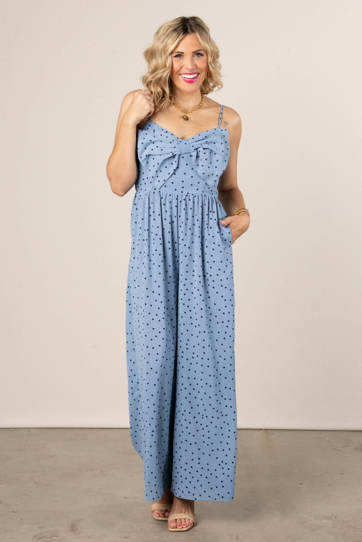Polka Dot Bow Tie Jumpsuit *Final Sale*