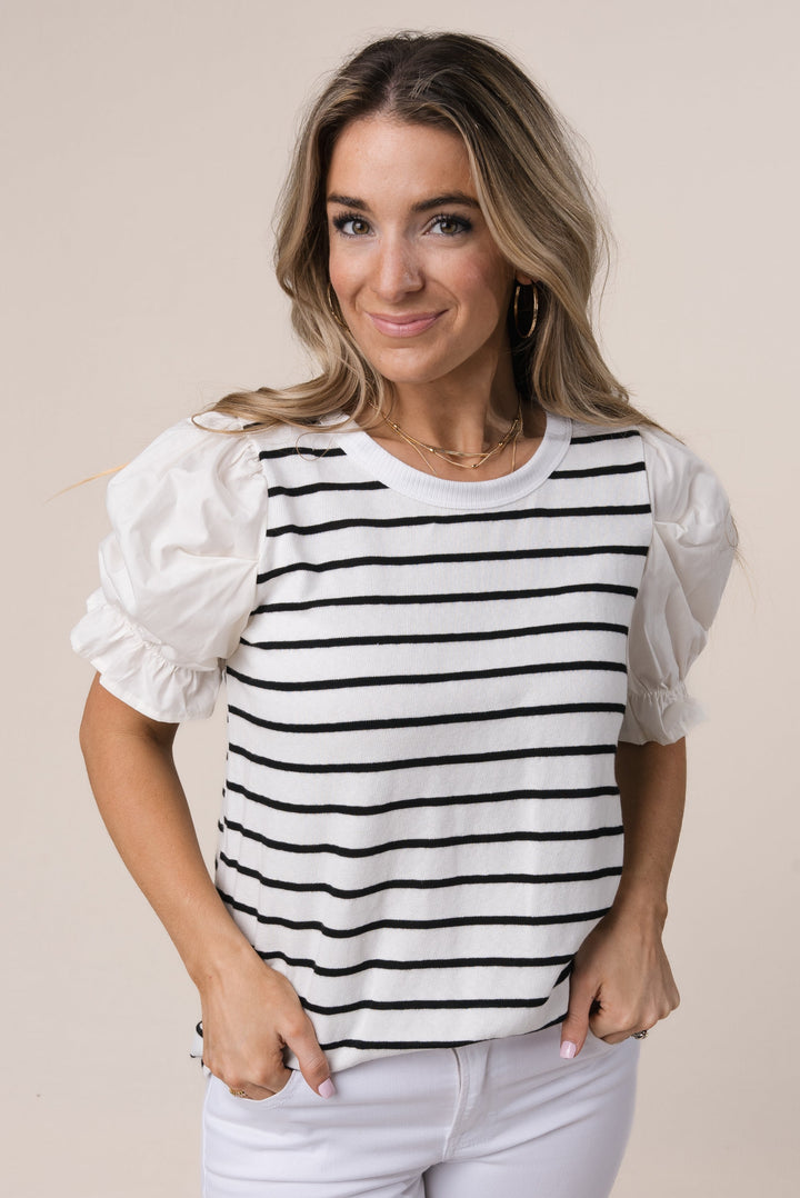 Striped Contrast Sleeve Top *Final Sale*