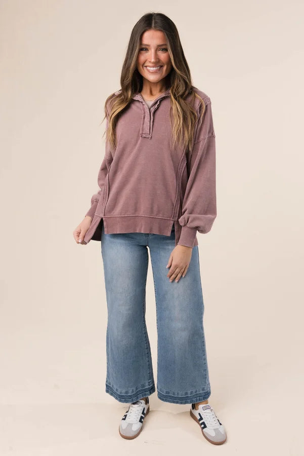 Mineral Washed Half Snap Pullover