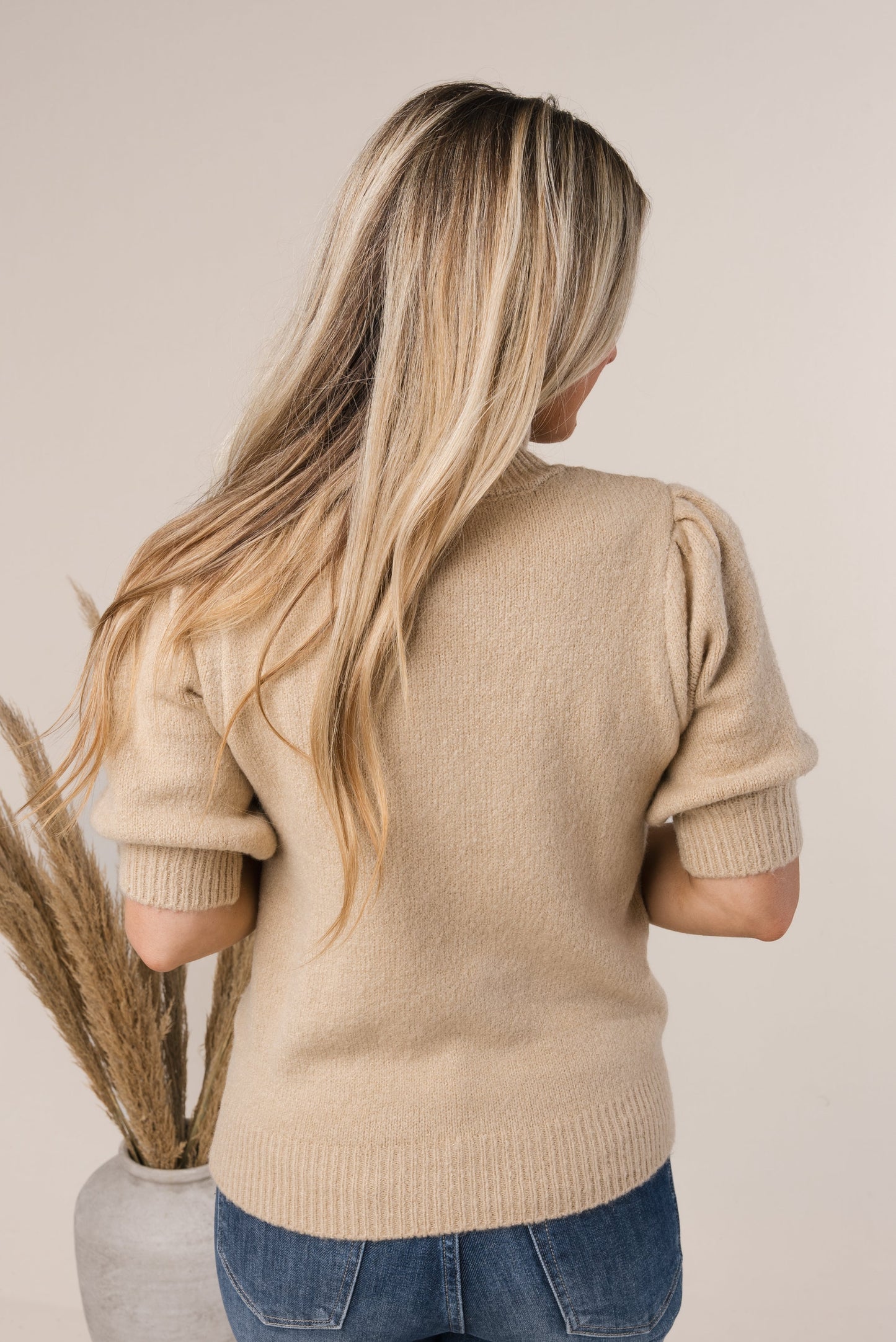 Puff Sleeve Mock Neck Sweater