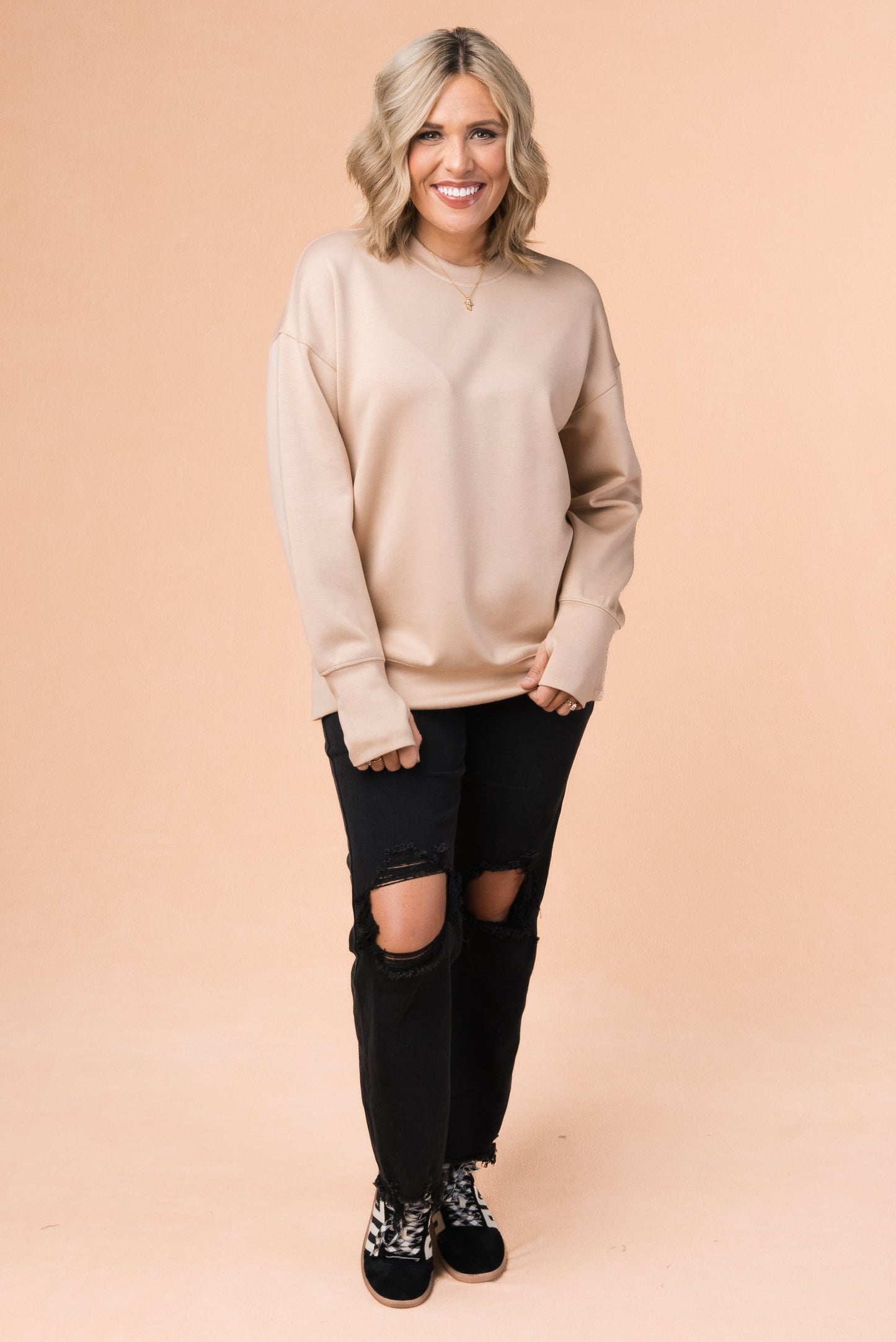 Split Hem Thumbhole Pullover