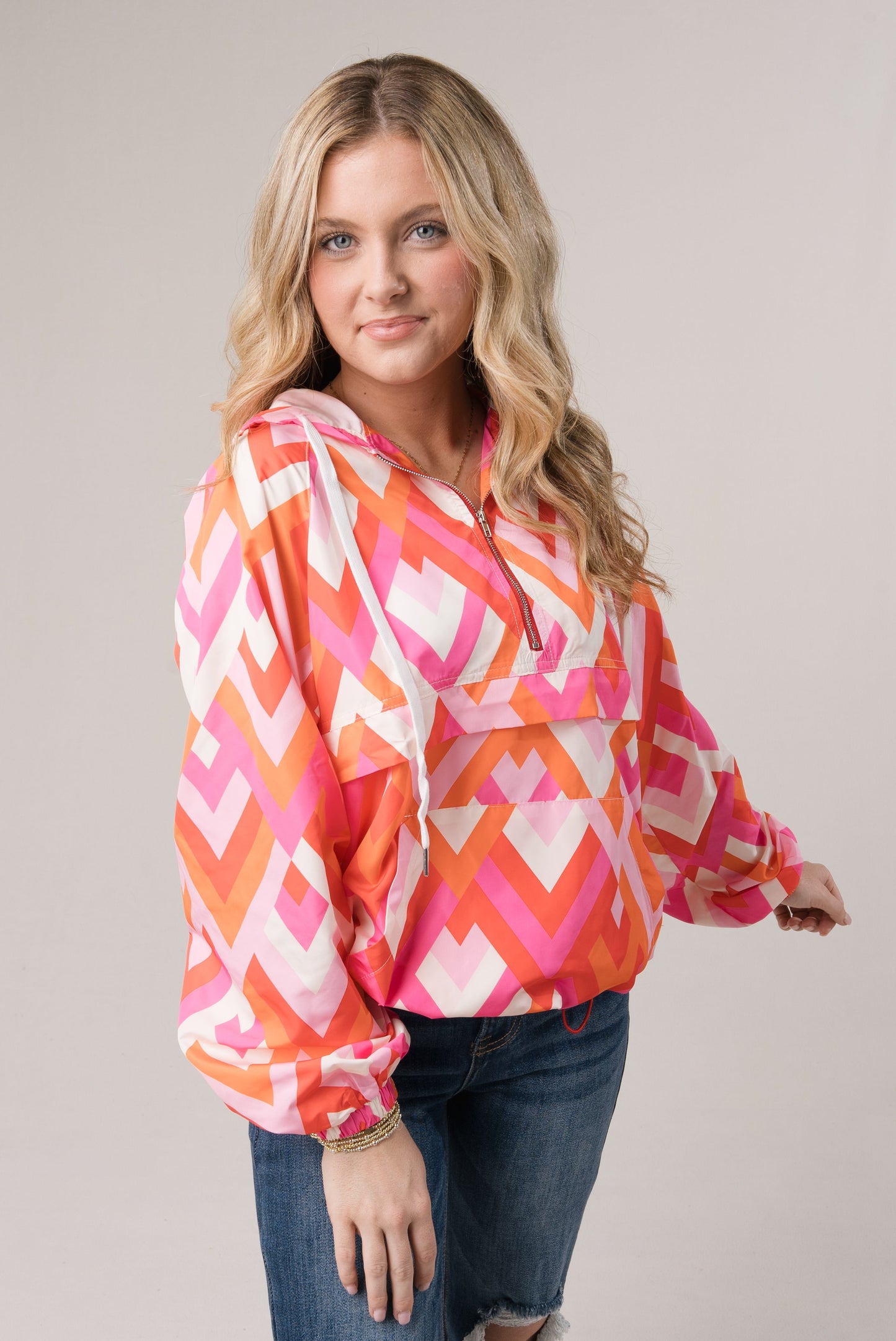 Geo Half Zip Hooded Windbreaker