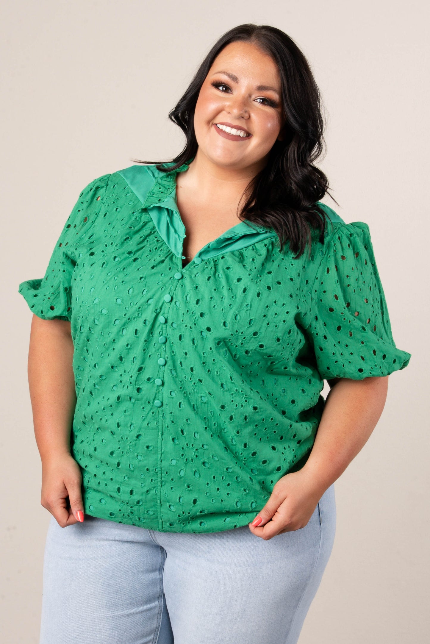 Georgia Mae Eyelet Bubble Sleeve Blouse