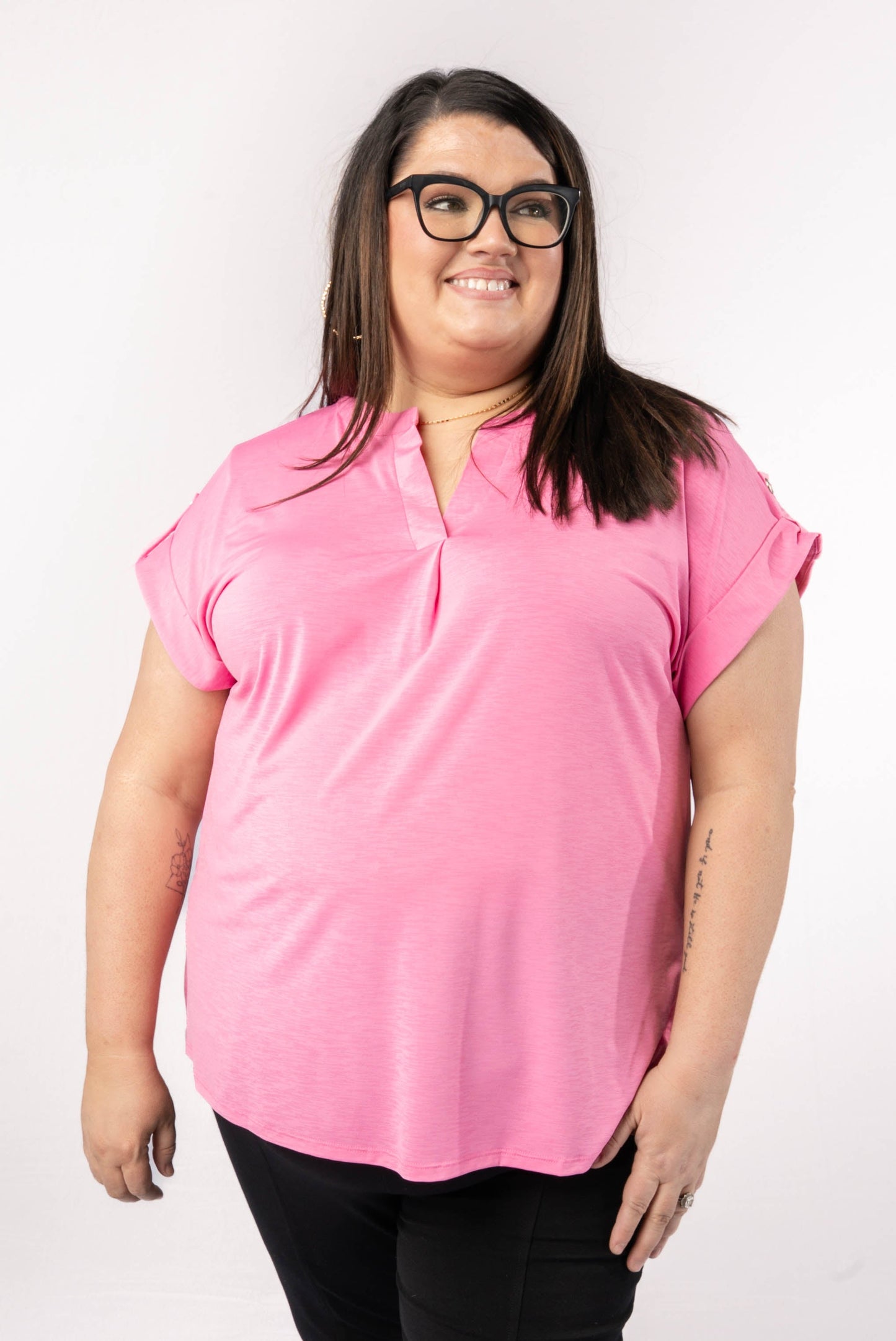 Liz Solid Short Tab Sleeve Top