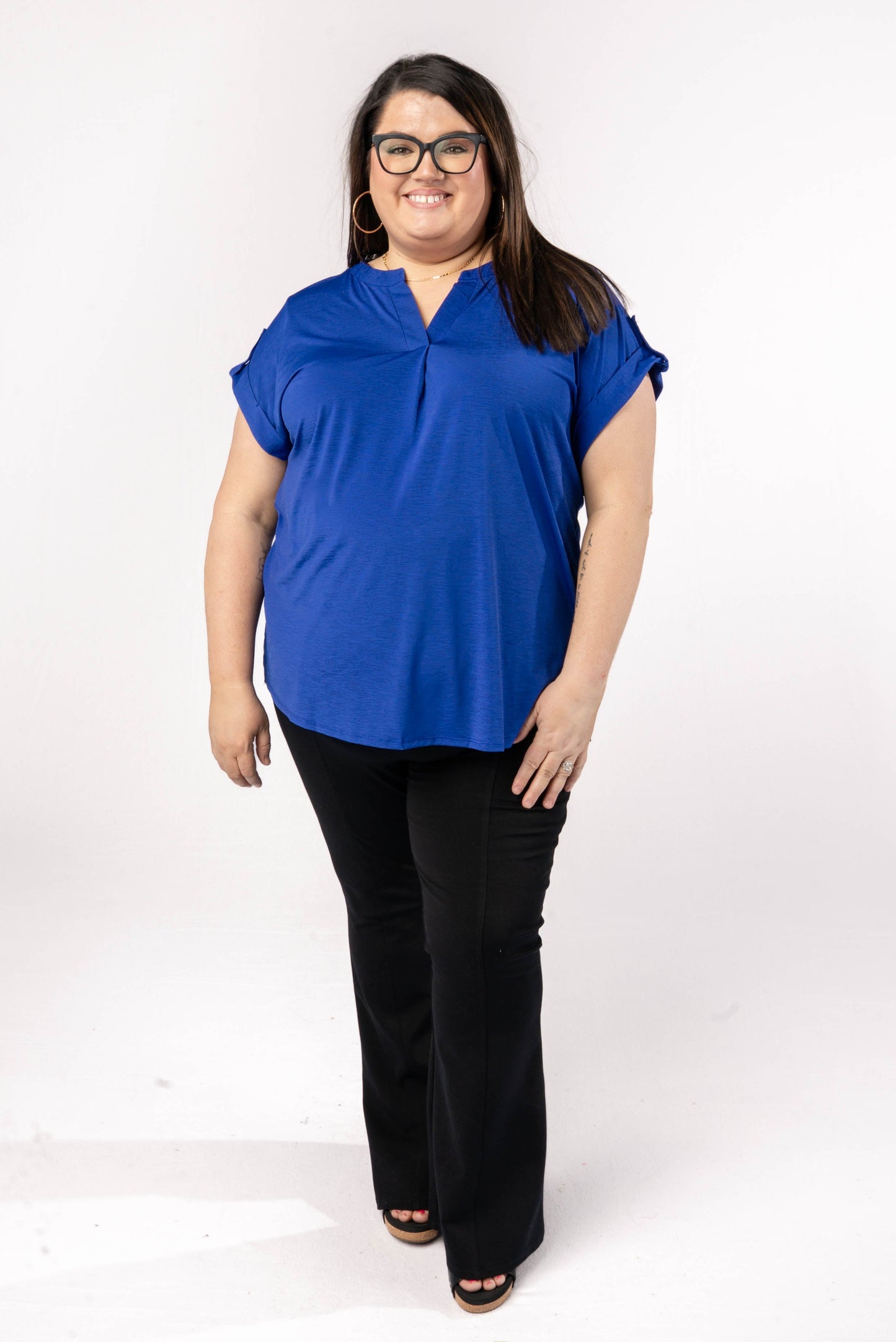 Liz Solid Short Tab Sleeve Top