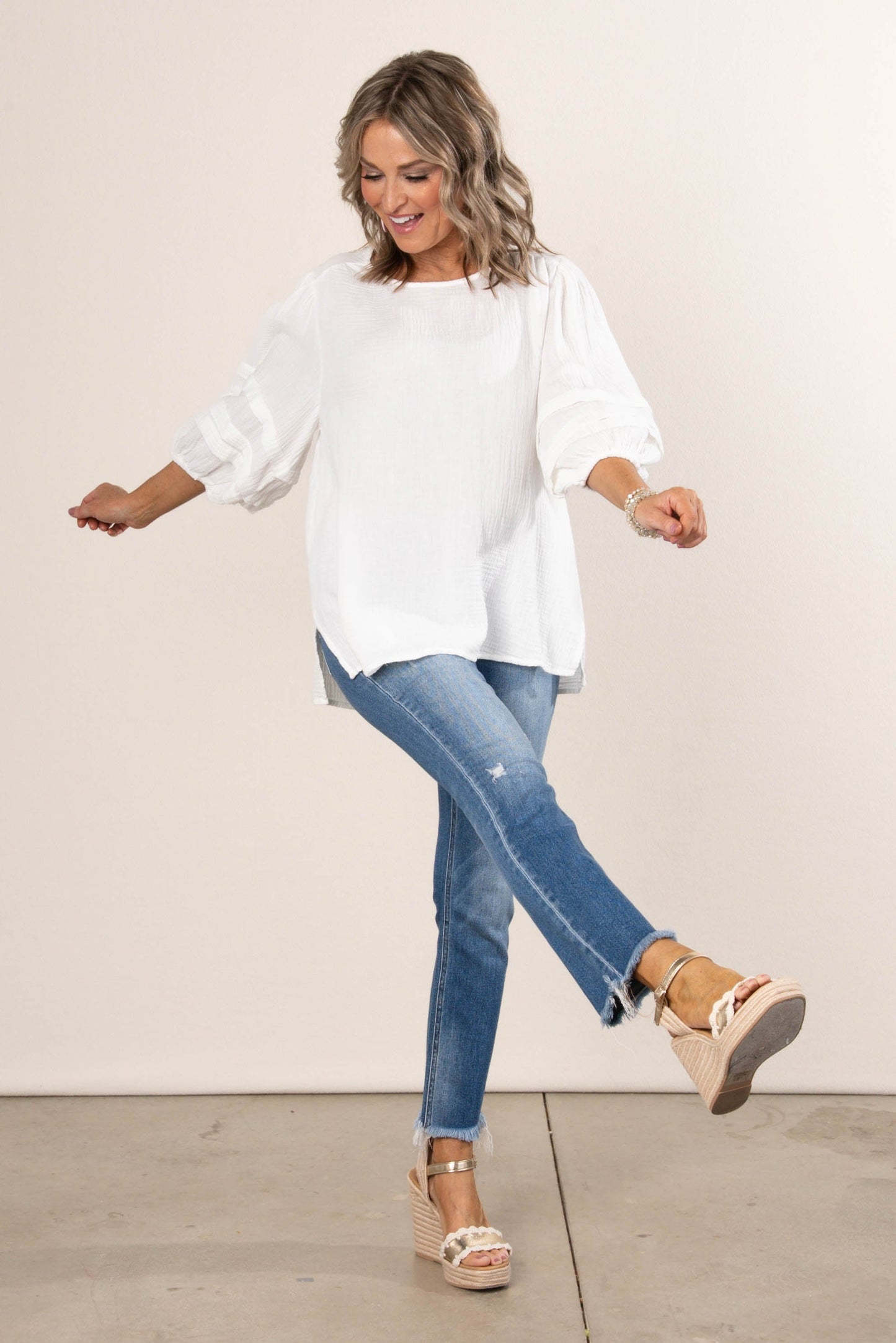 Gauze Knit Tiered Sleeve Top