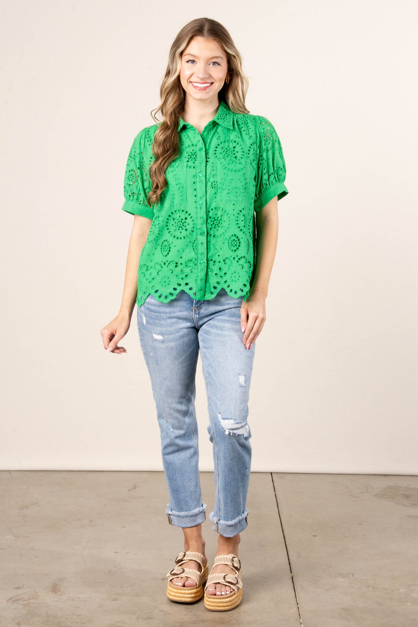 Eyelet Lace Scallop Hem Shirt *Final Sale*