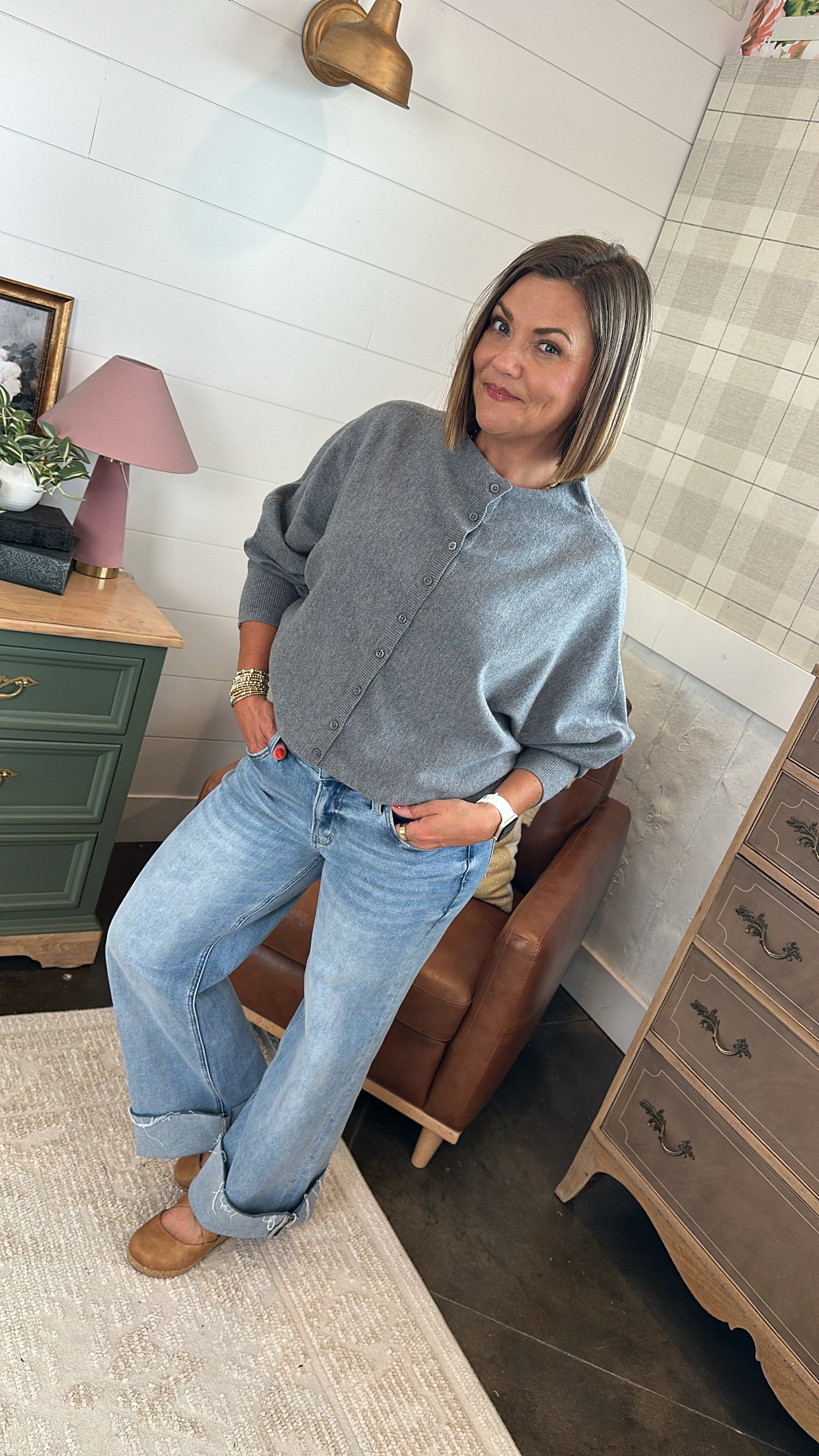 Fall For You Boat Neck Sweater Cardigan