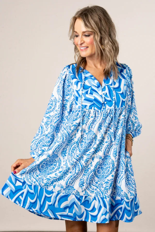 Georgia Mae Mixed Border Print Boho Dress