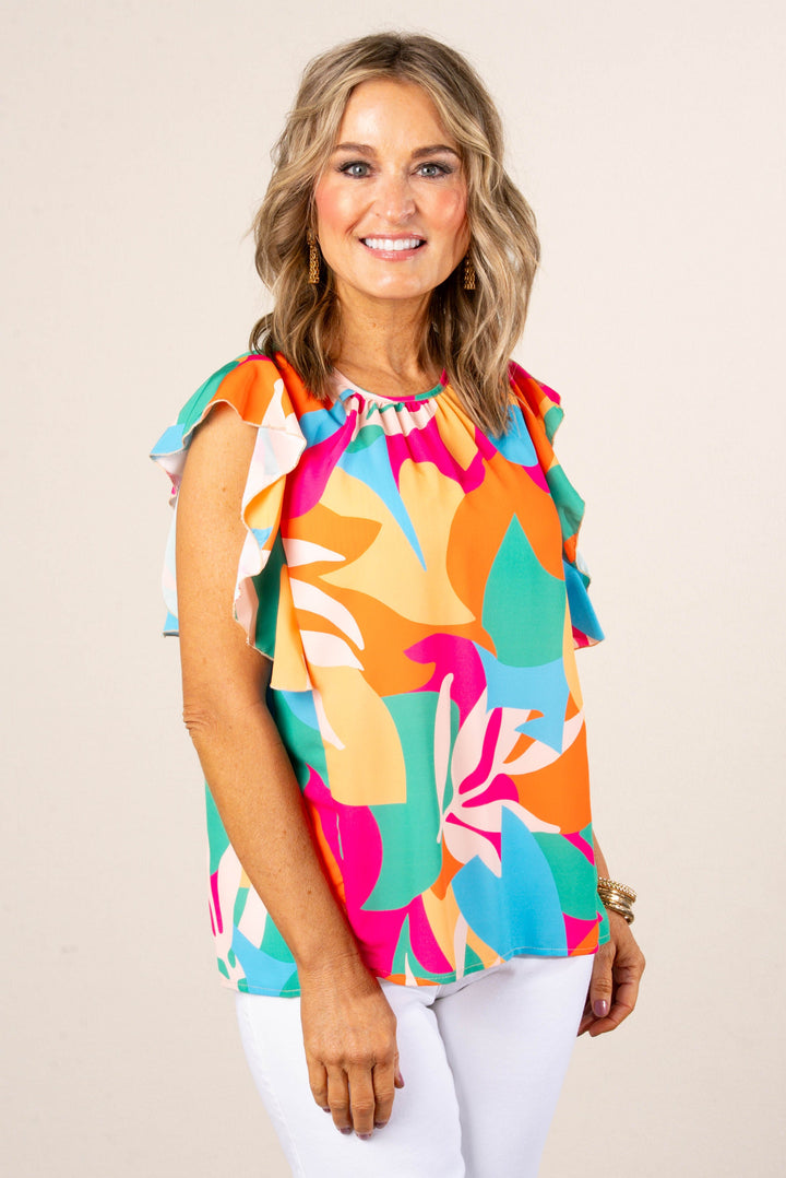 Tropical Ruffle Detail Top