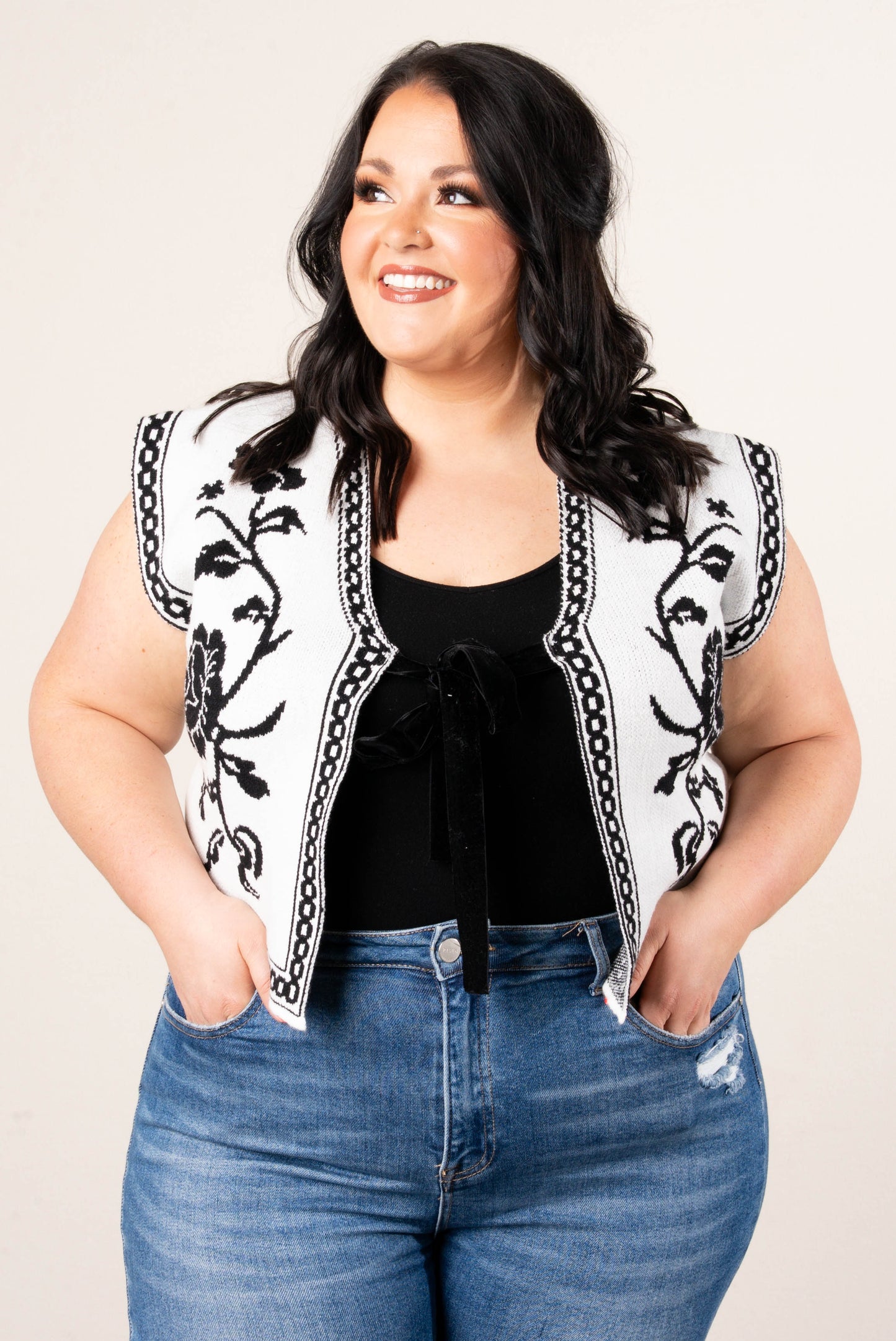Floral Bow Front Sweater Vest