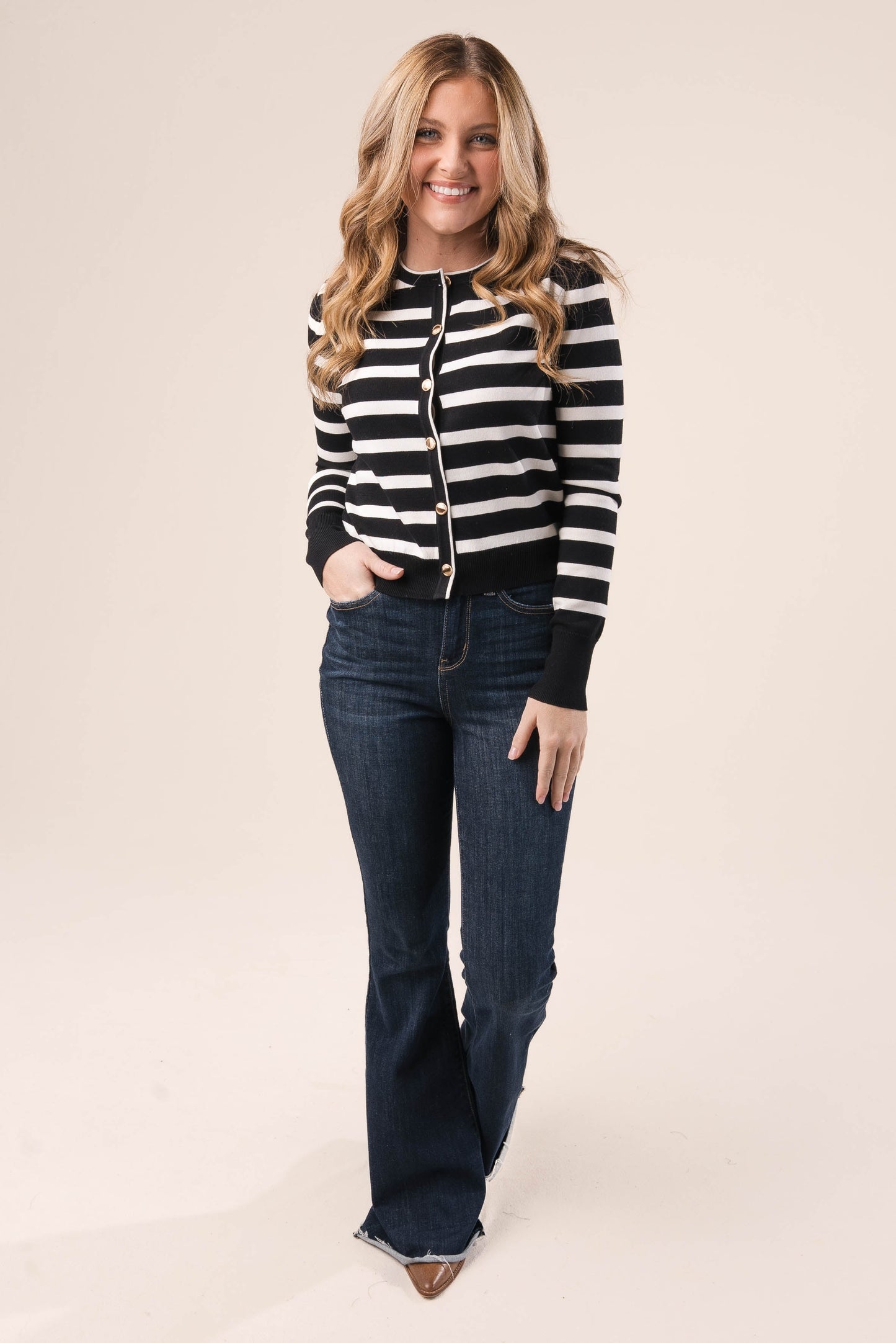 Striped Gold Button Sweater Cardigan