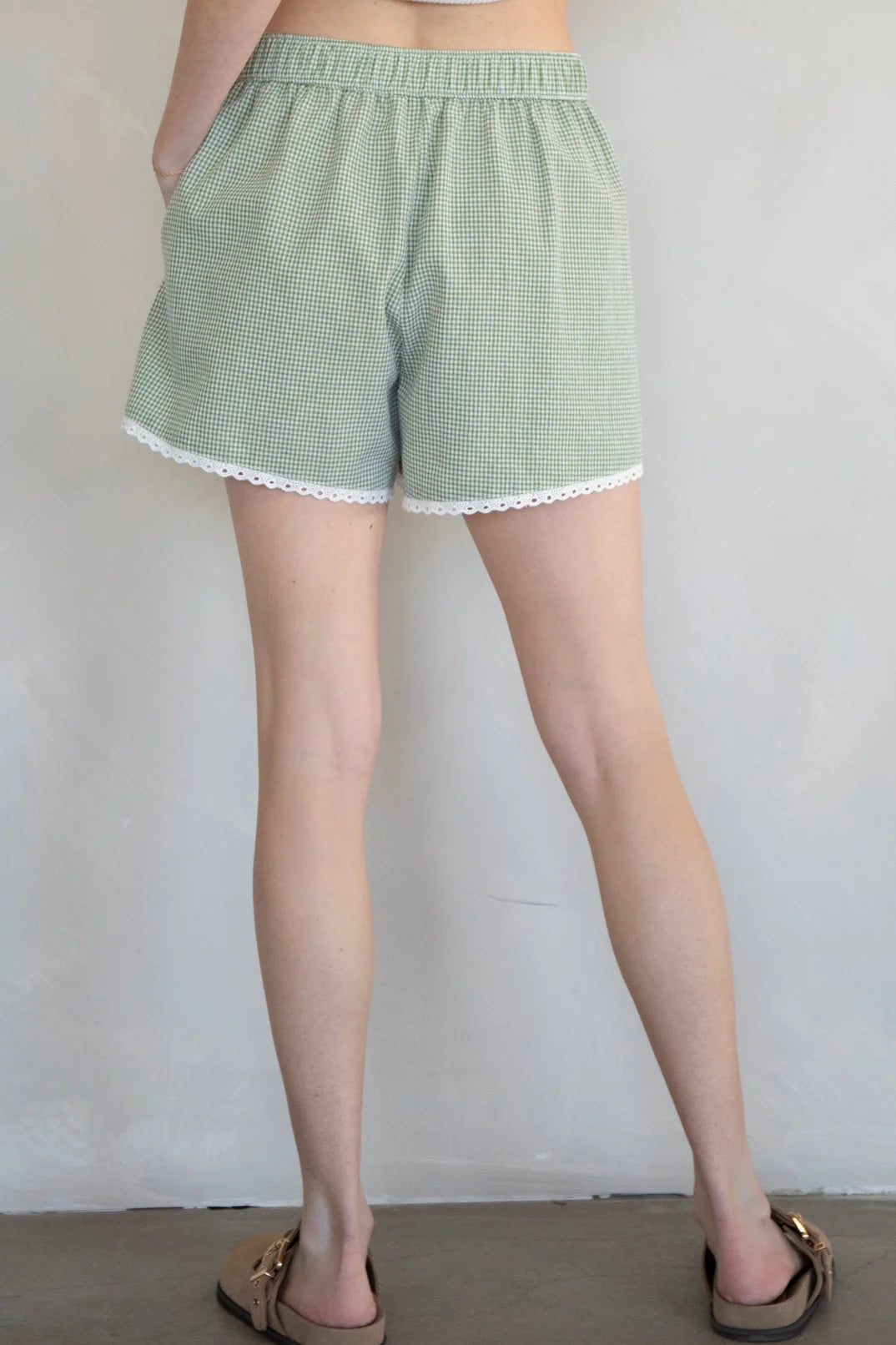 Gingham Boxer Shorts W/ Lace Trim