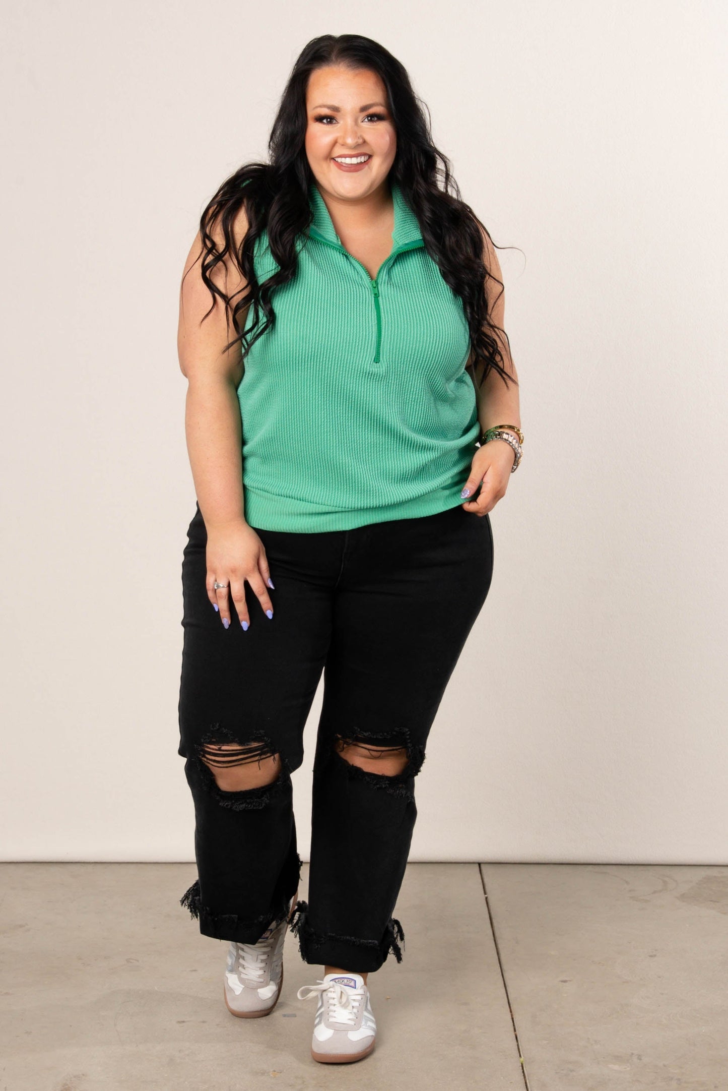 Ribbed Half Zip Sleeveless Top