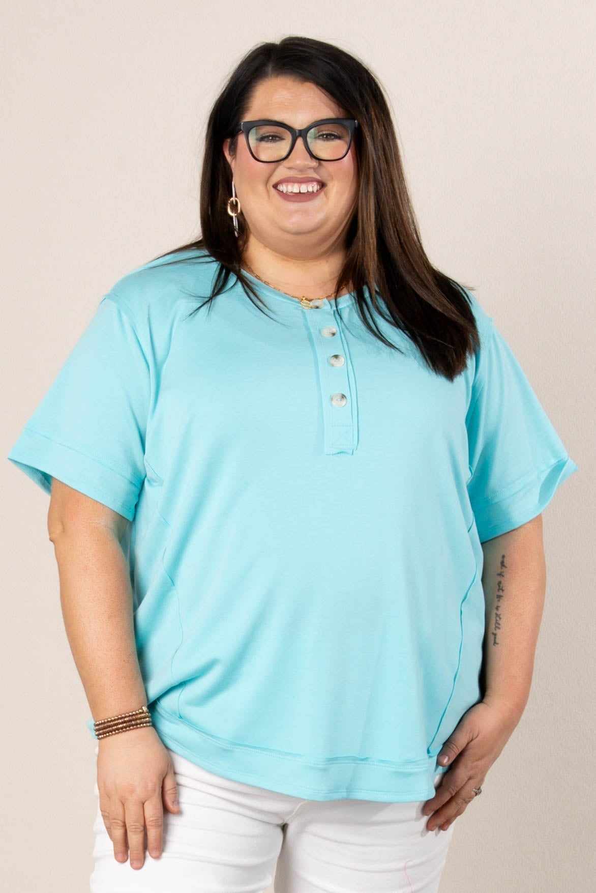 Drop Shoulder Henley Top